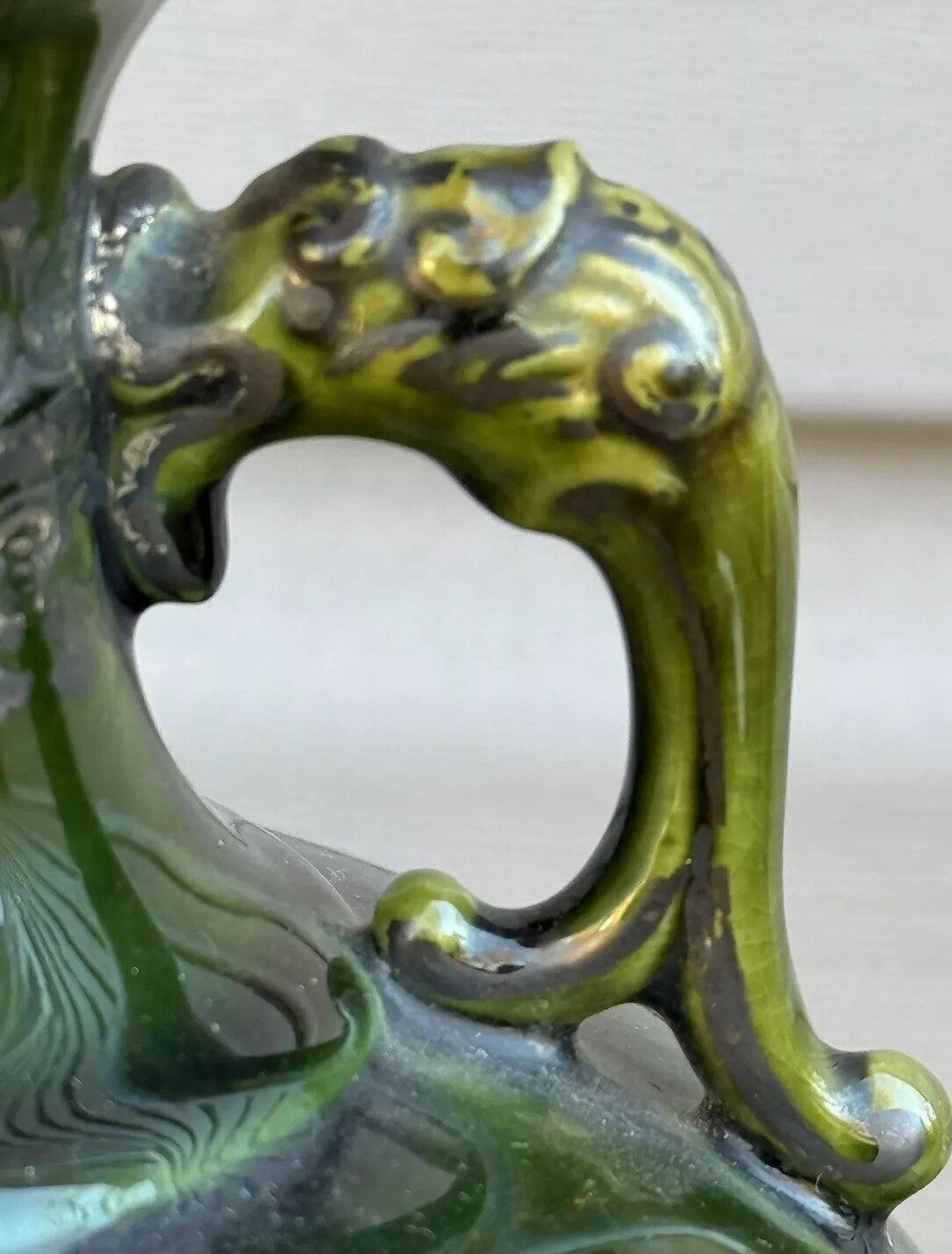 Chinese Silver Decorated Dragon Pattern Porcelain Vase Marked Double Handle Rare