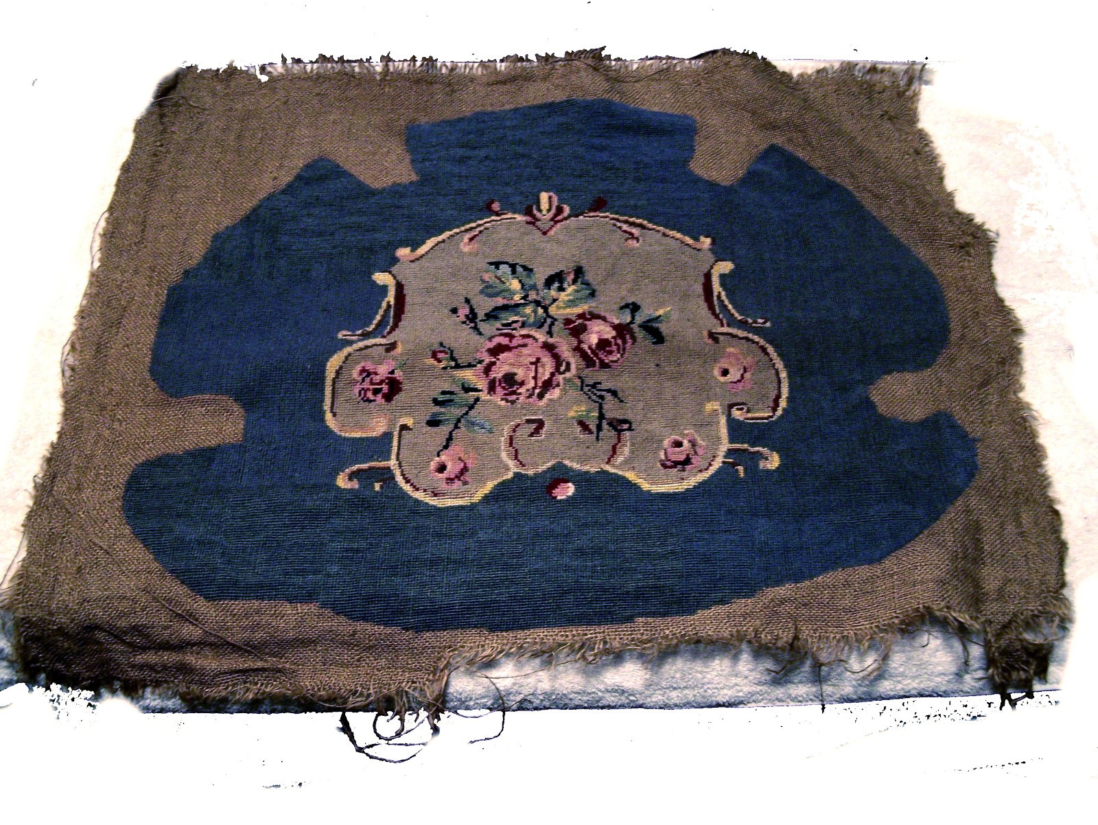 Antique Victorian Completed Needlepoint Parlor Chair Floral Seat Cover Pattern