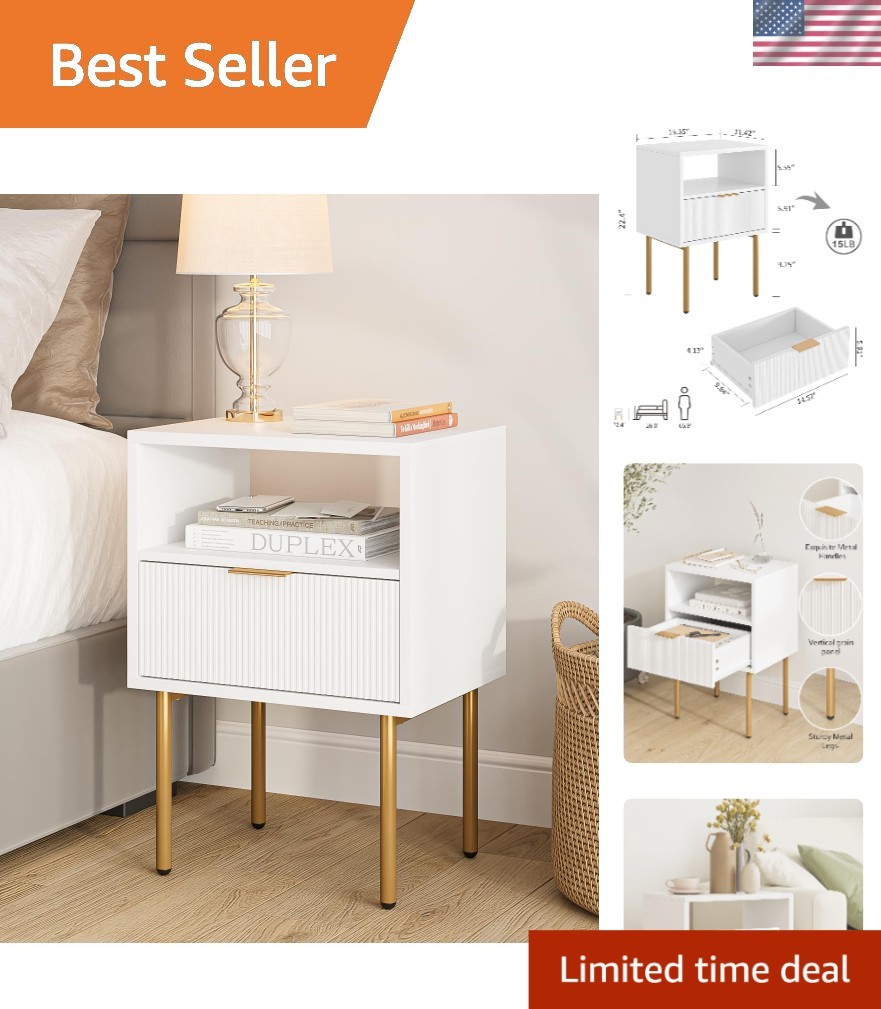 Versatile Nightstand with Storage Drawer – Gold Frame Small Modern Side Table