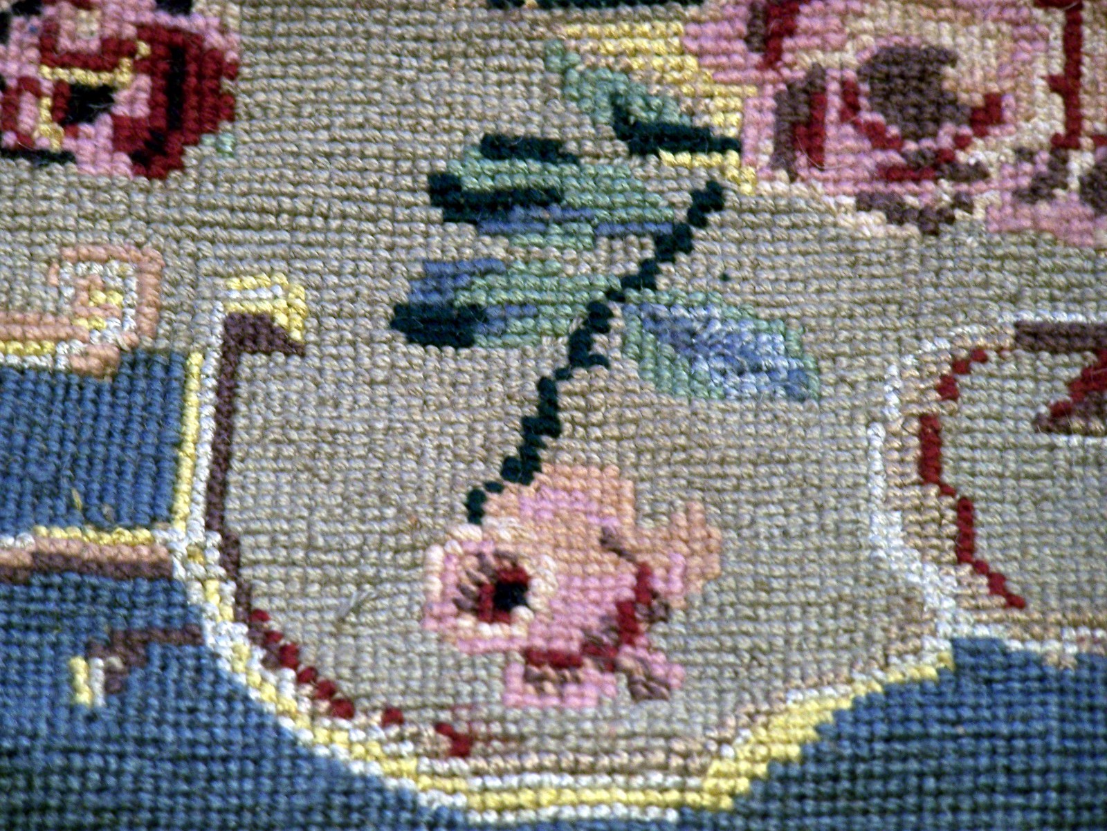 Antique Victorian Completed Needlepoint Parlor Chair Floral Seat Cover Pattern