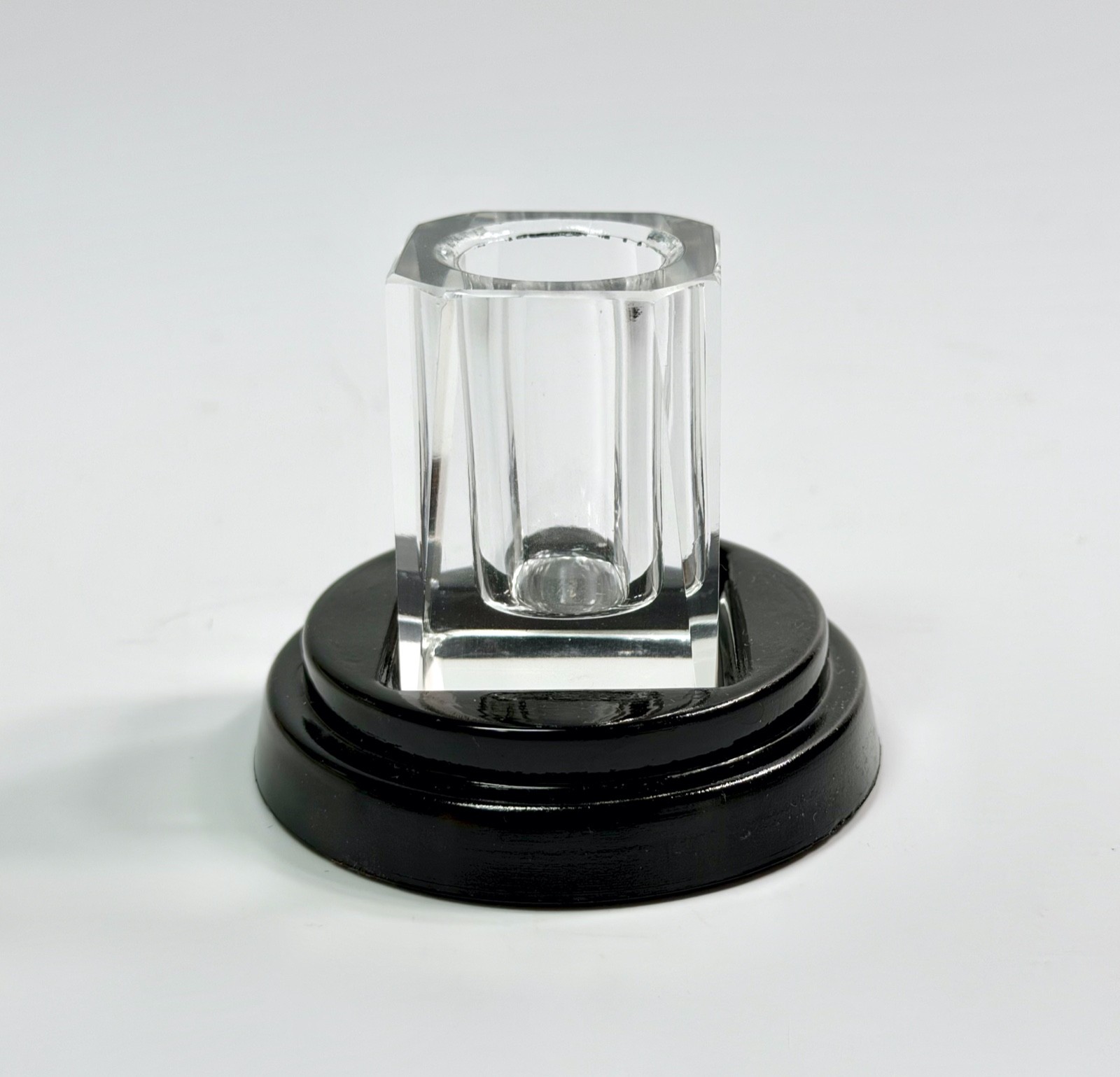 Vintage Art Deco Toothpick Holder 2 piece Crystal and Black Glass Base
