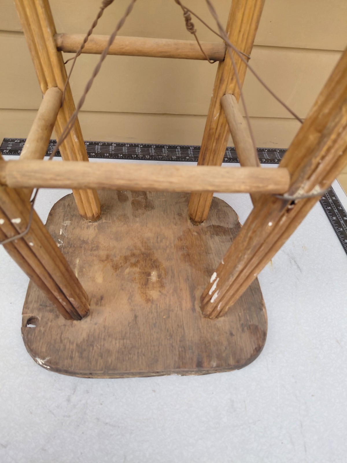 Antique Wooden Primitive Square Stool W/ 4 Legs 29” Farmhouse Country Rustic
