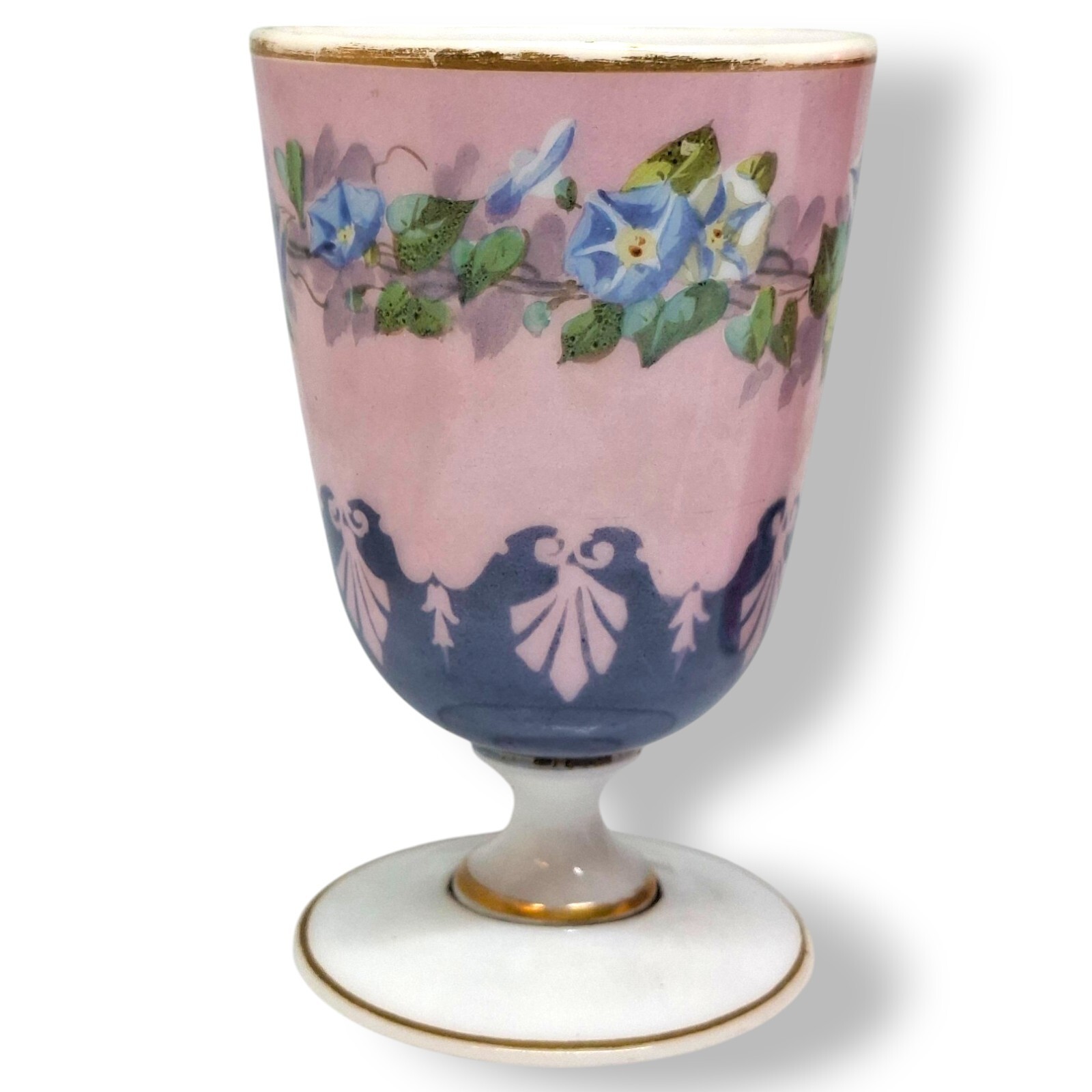 Antique early 19 century opaline pink and blue goblet decoration in gold