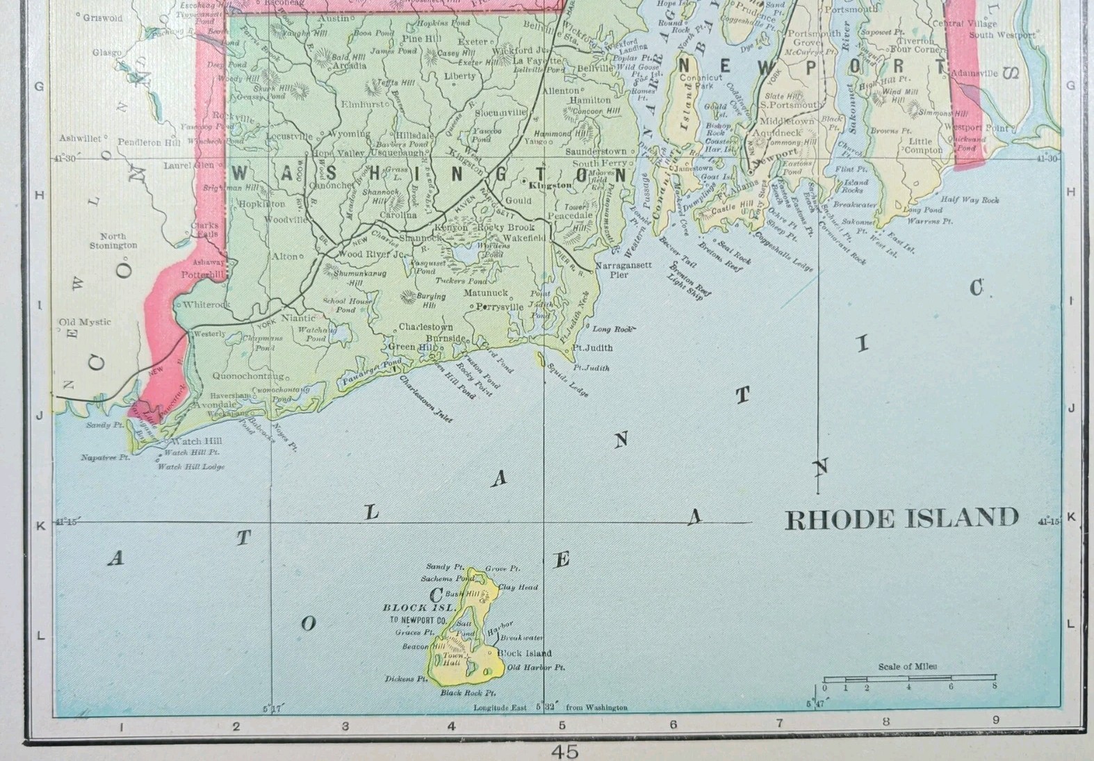 Vintage 1902 RHODE ISLAND Map 11″x14″ ~ Old Antique Original BRISTOL KINGSTON RI