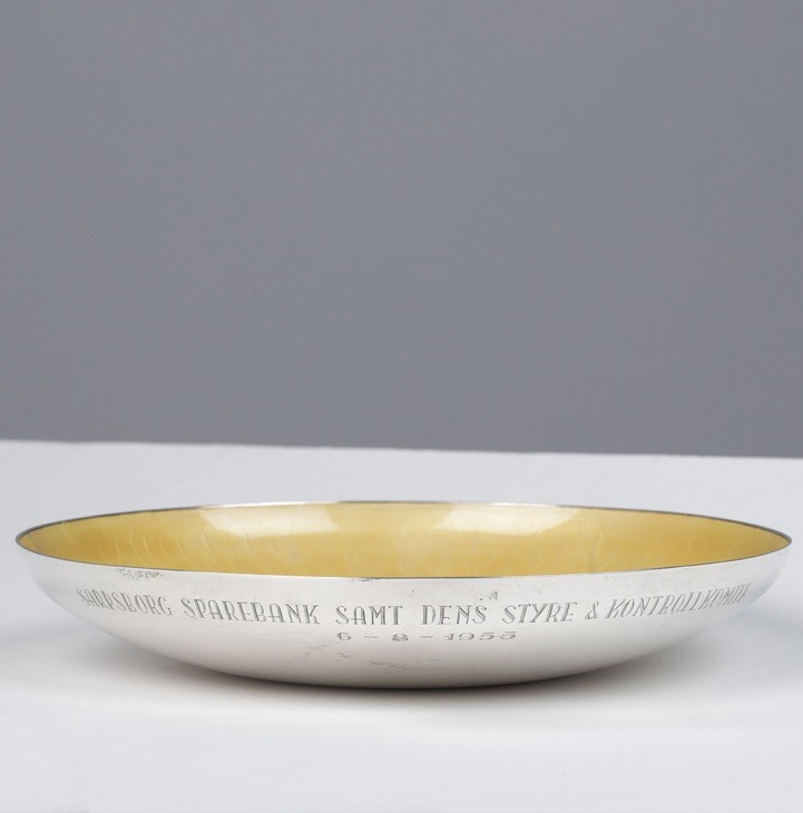 David Andersen Sterling Silver Guilloche Enamel Bowl Norway c.1950 Yellow 22cm