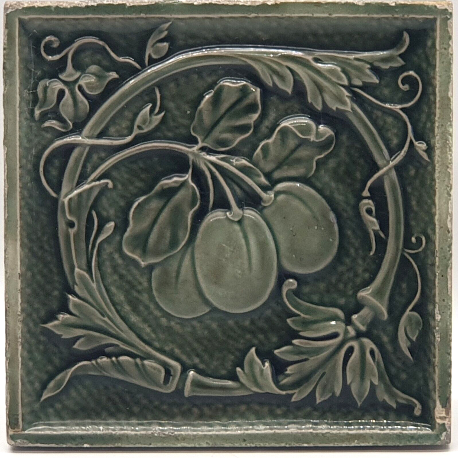 Art Nouveau Fireplace Tile Relief Moulded Floral Majolica Elijah Birch C1890