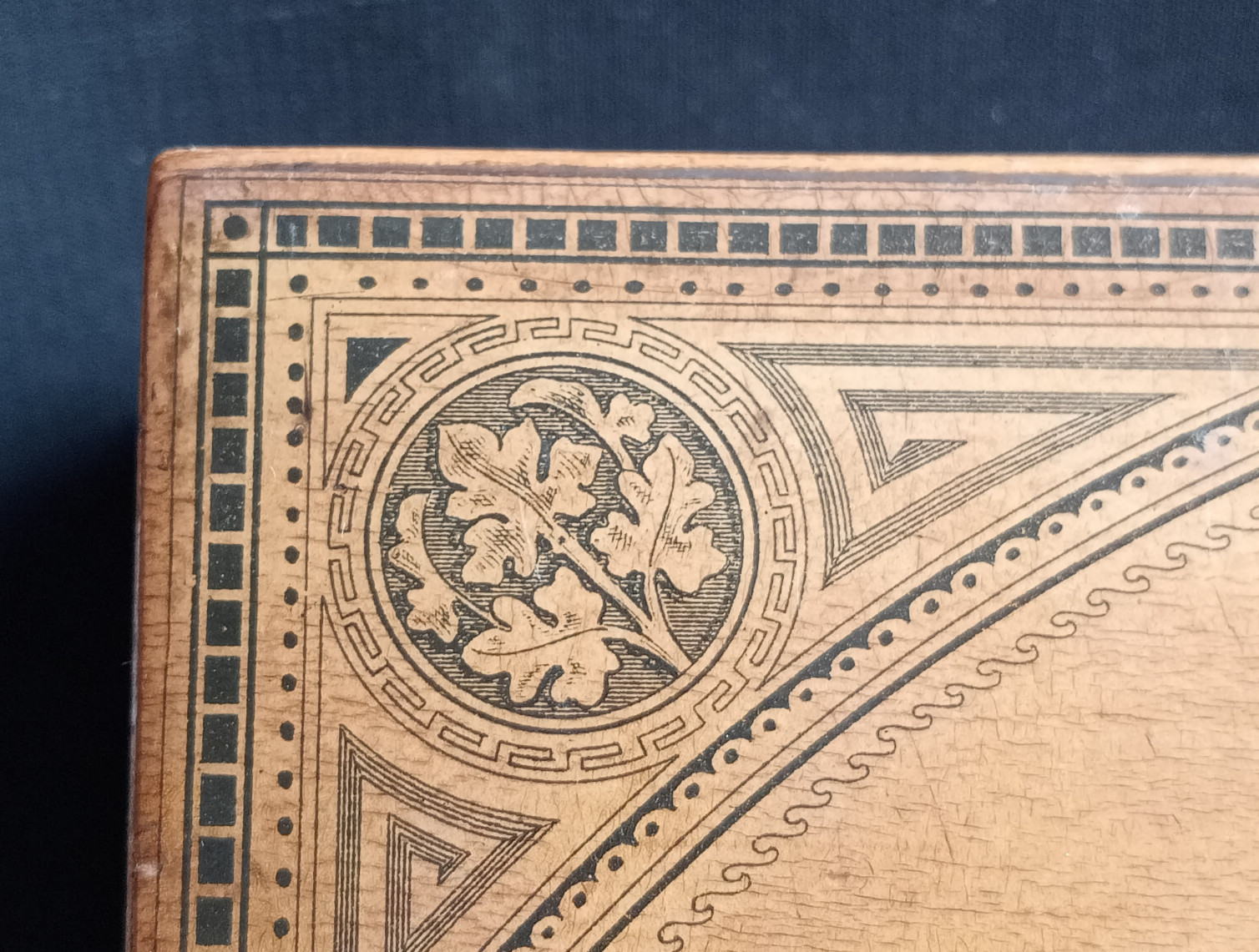 Antique Mauchline Ware Patterned Sewing Box Arundel Castle Acorn Orchid Rose