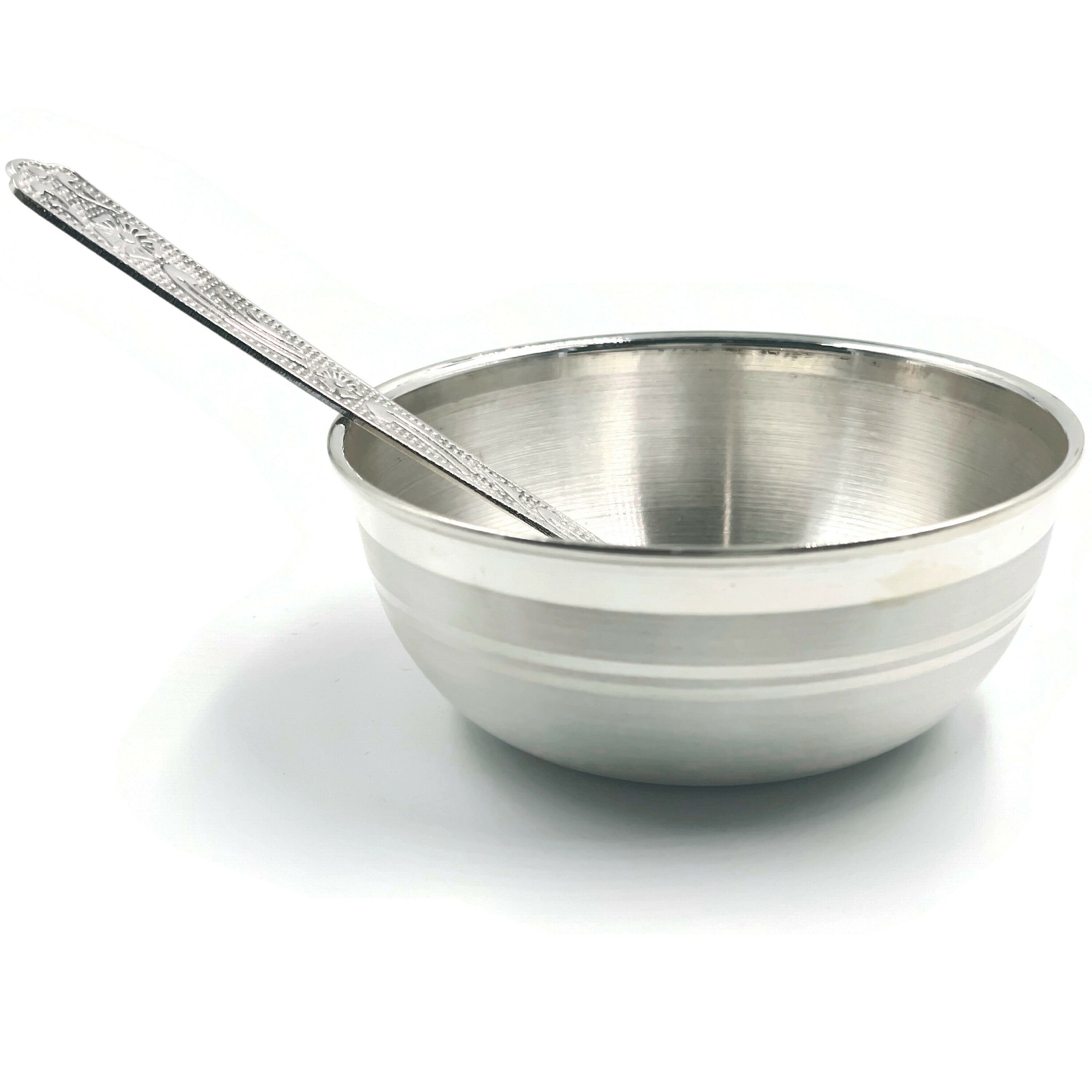 999 Pure Silver Hallmarked 3.0 inch Bowl & Spoon Set – Designer Set#01