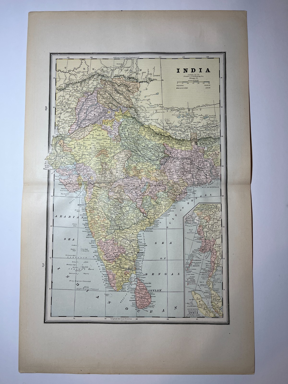 1887 **Large** Map of INDIA SEE DESCRIPTION