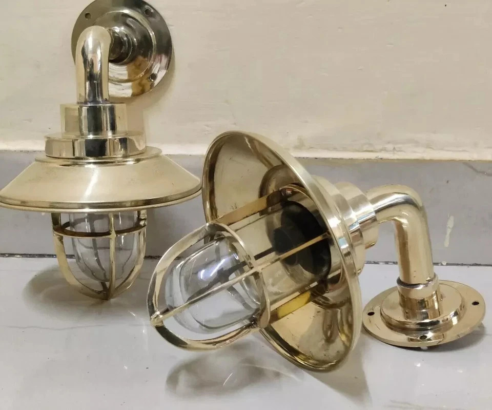 Nautical Bulkhead Light Marine Solid Brass Wall Light With Shade 2 pcs
