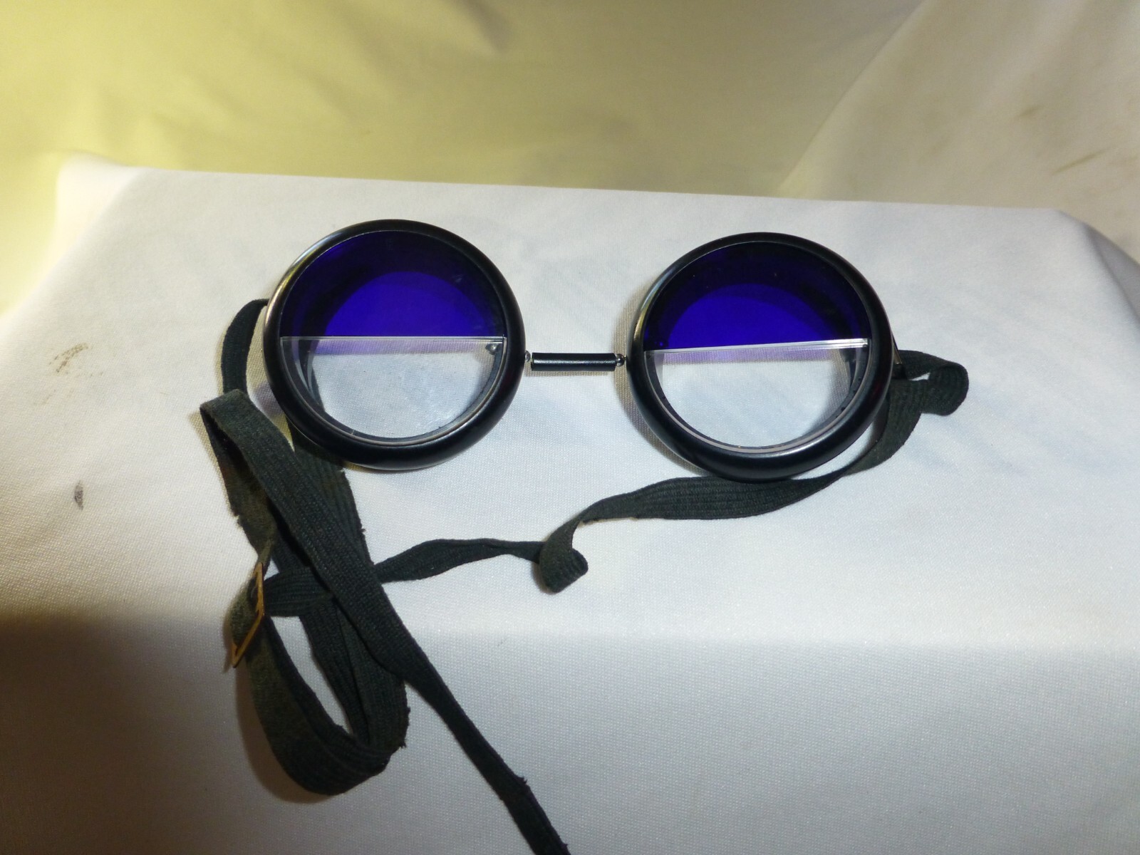 Antique Bausch and Lomb Split Lens Blue/Clear Goggles Safety Glasses Very Rare