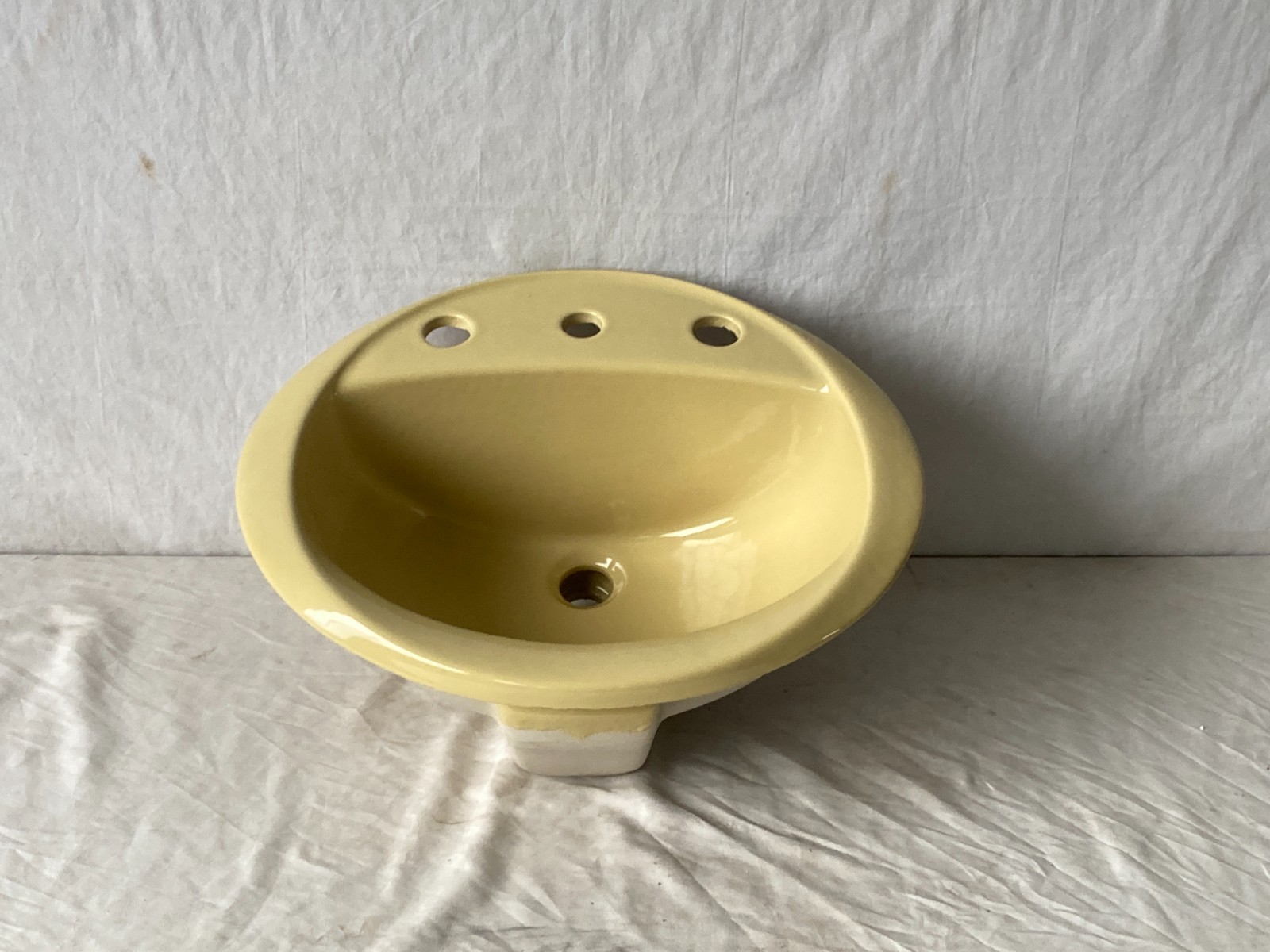 Vtg Aztec Gold Yellow 19×16 Oval Self Rimming Drop In Sink NOS Crane 183-26E