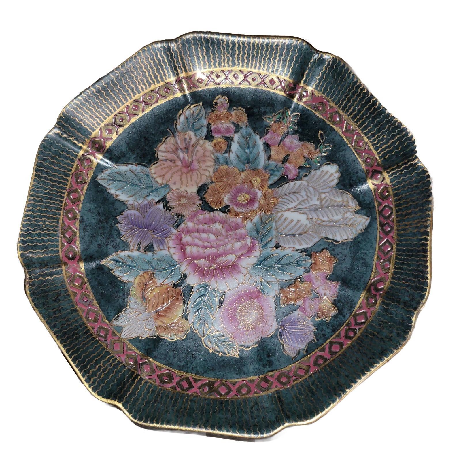 Chinese Wall Plate 9″ Colors: Gold/Red/Green/Pink/Orange/White/Purple Florals