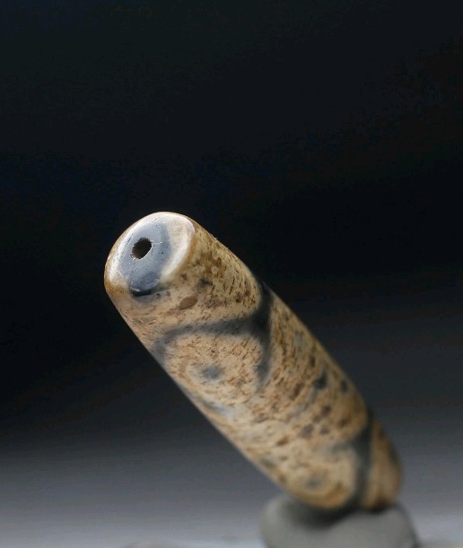 Pre-1800s Indo/Tibetan Old Agate Vajra 4 Eye Tiger Tooth Dzi Bead 16*55mm