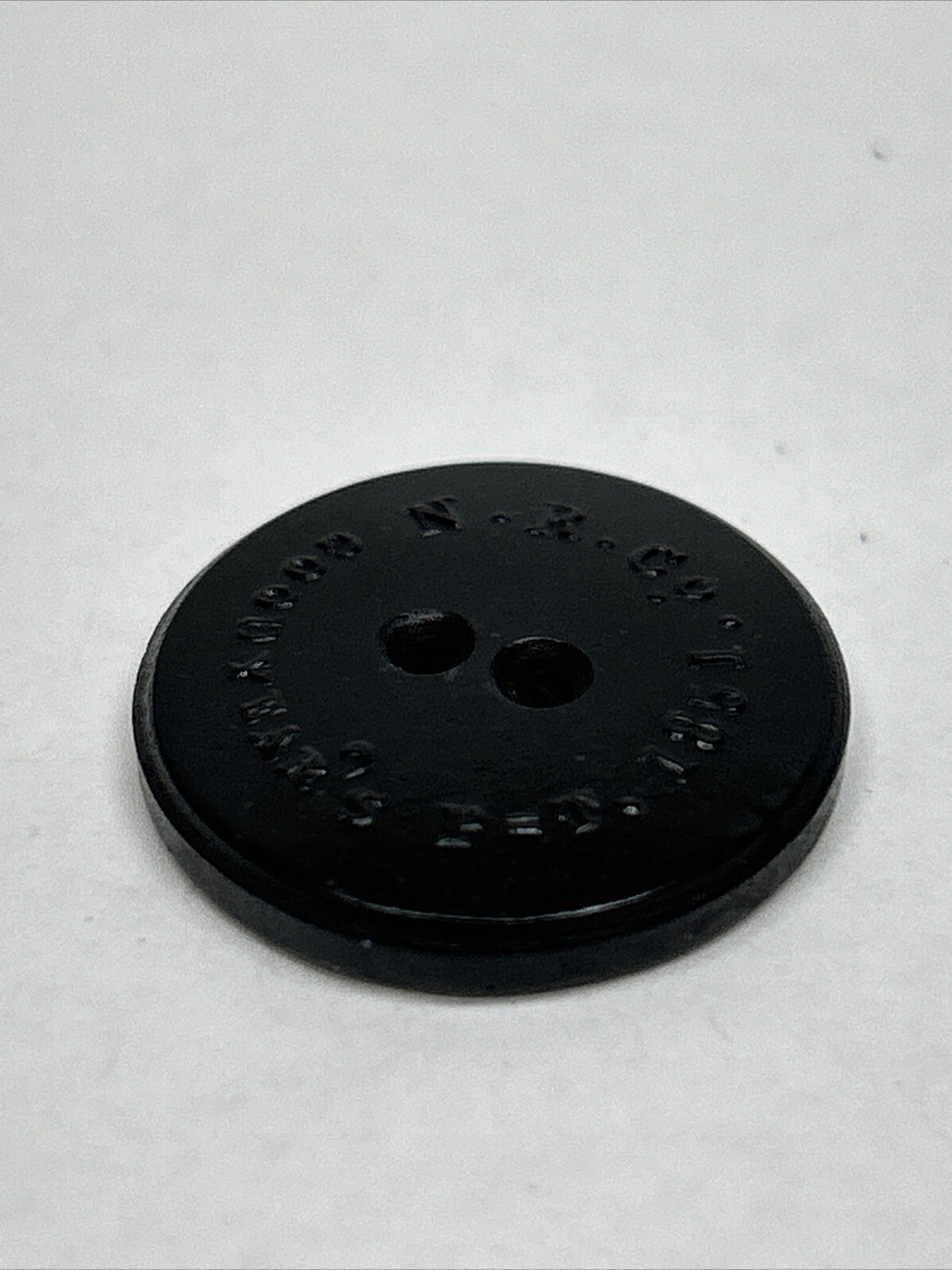Vintage Sewing Button, Plastic, Goodyear’s P=T, 1851, N.R. Co.