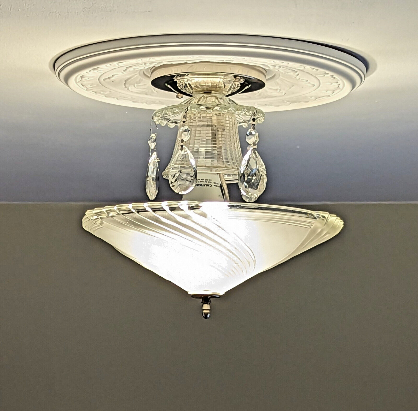 226 Vintage Antique Art Deco Shade Ceiling Light Fixture Chandelier 1930’s -40’s