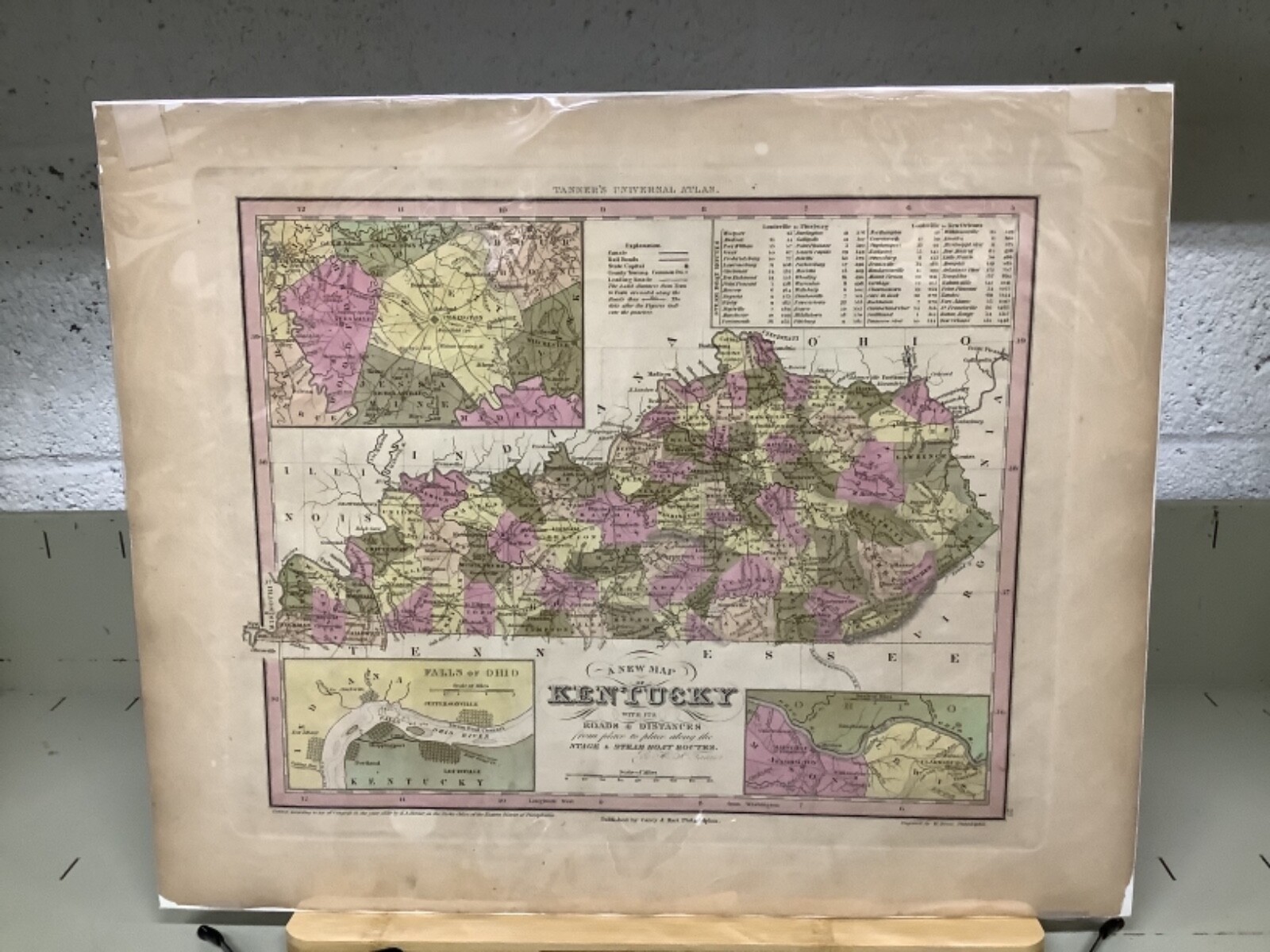 C. 1839 Tanner’s A New Map Of Kentucky 14 x 17.5” Hand-Colored