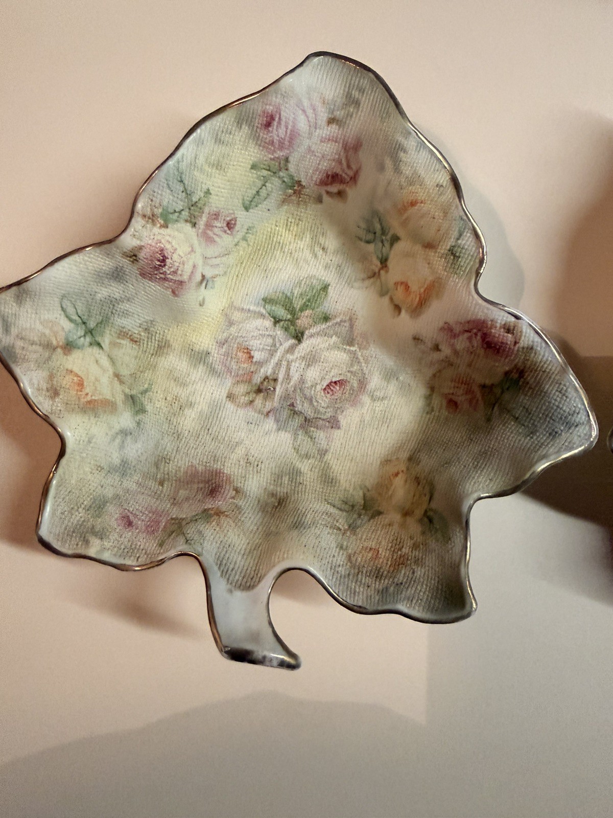 2 PCs Royal Bayreuth Rose Tapestry Leaf Form Porcelain Tray Antique Bavaria