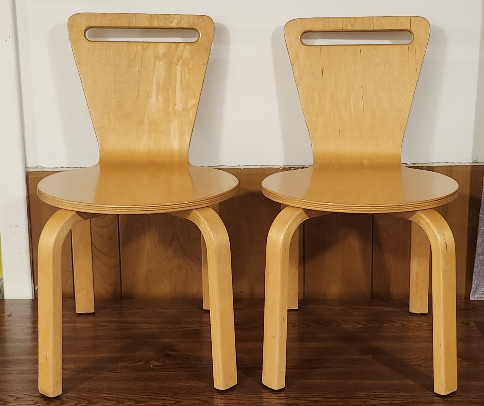Rare Thonet Bent Plywood Kids Chair Set Of 2 Natural Beech MCM Austria Danish