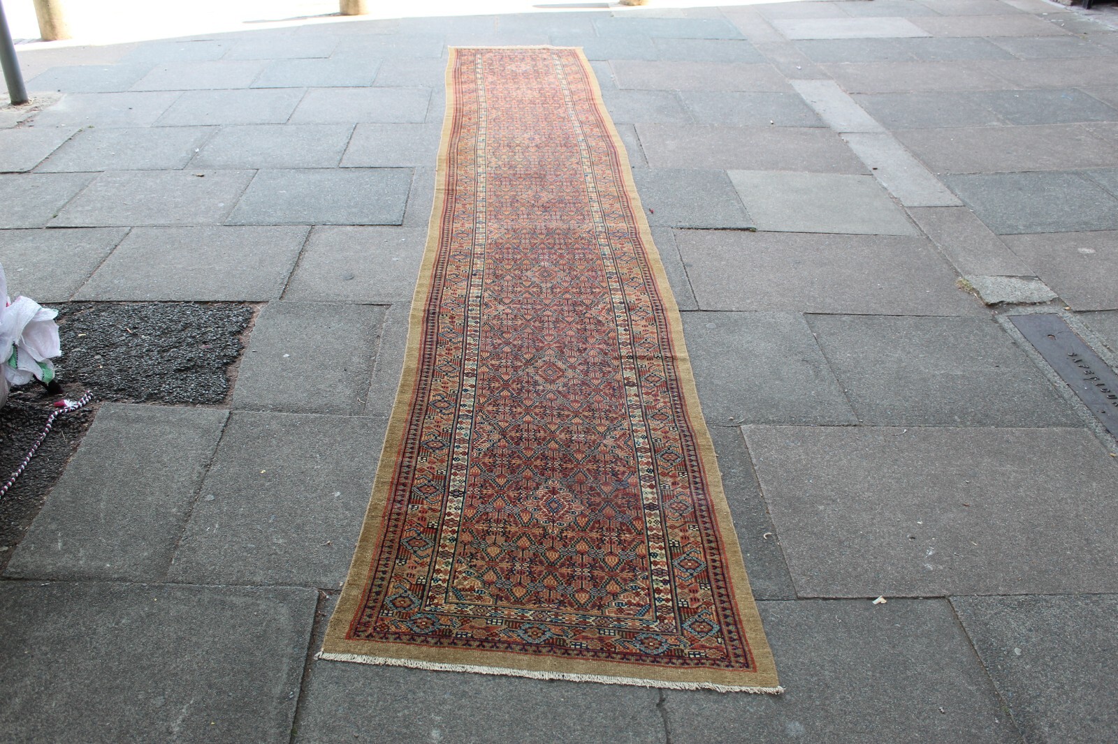 Antique Worn Hand Made Traditional Oriental Wool Brown Long Runner 472x76cm