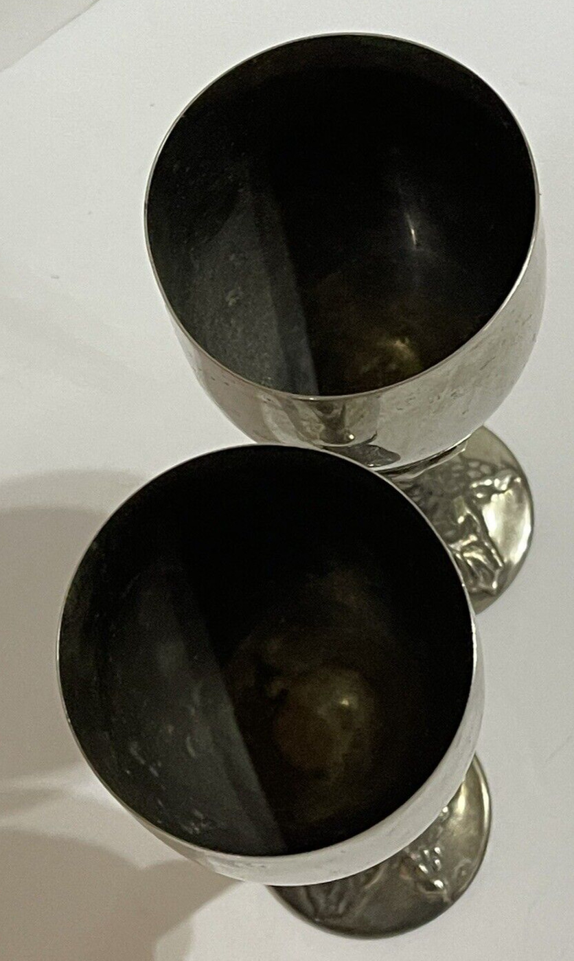 2 Silver Plated Wine Goblets with Grape Stem Design 7.75″