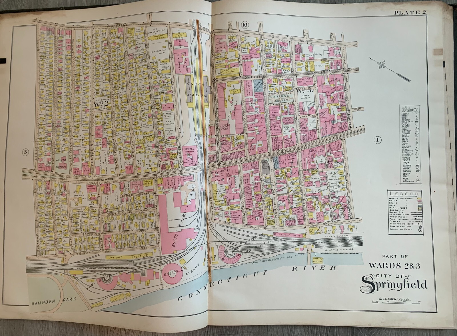 1899 SPRINGFIELD MA UNION STATION HAMPDEN PARK HARRISON TO ESSEX ST ATLAS MAP