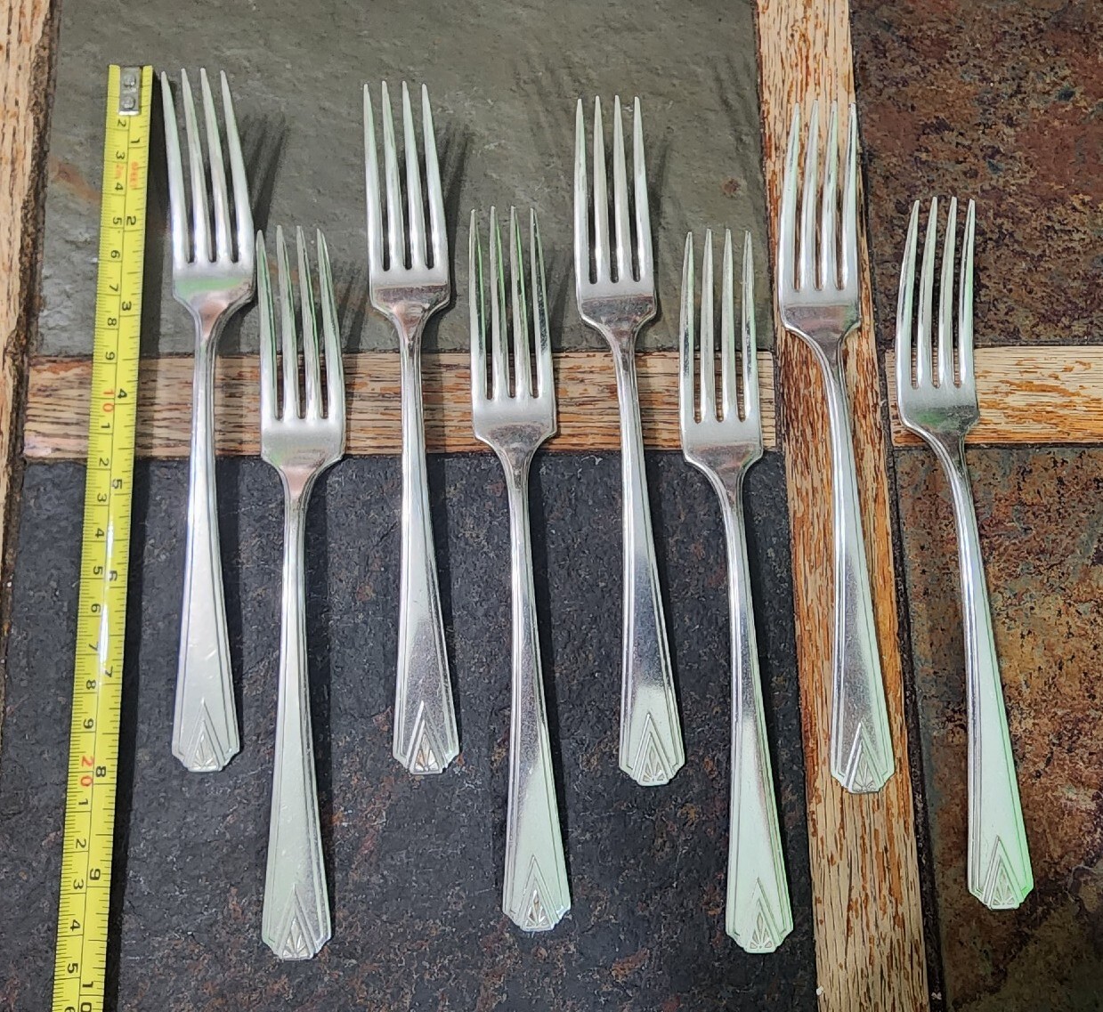 👌LOT OF 8 ART DECO c1929 DEAUVILLE SILVERPLATED “7 1/2” DINNER 🍽FORKS
