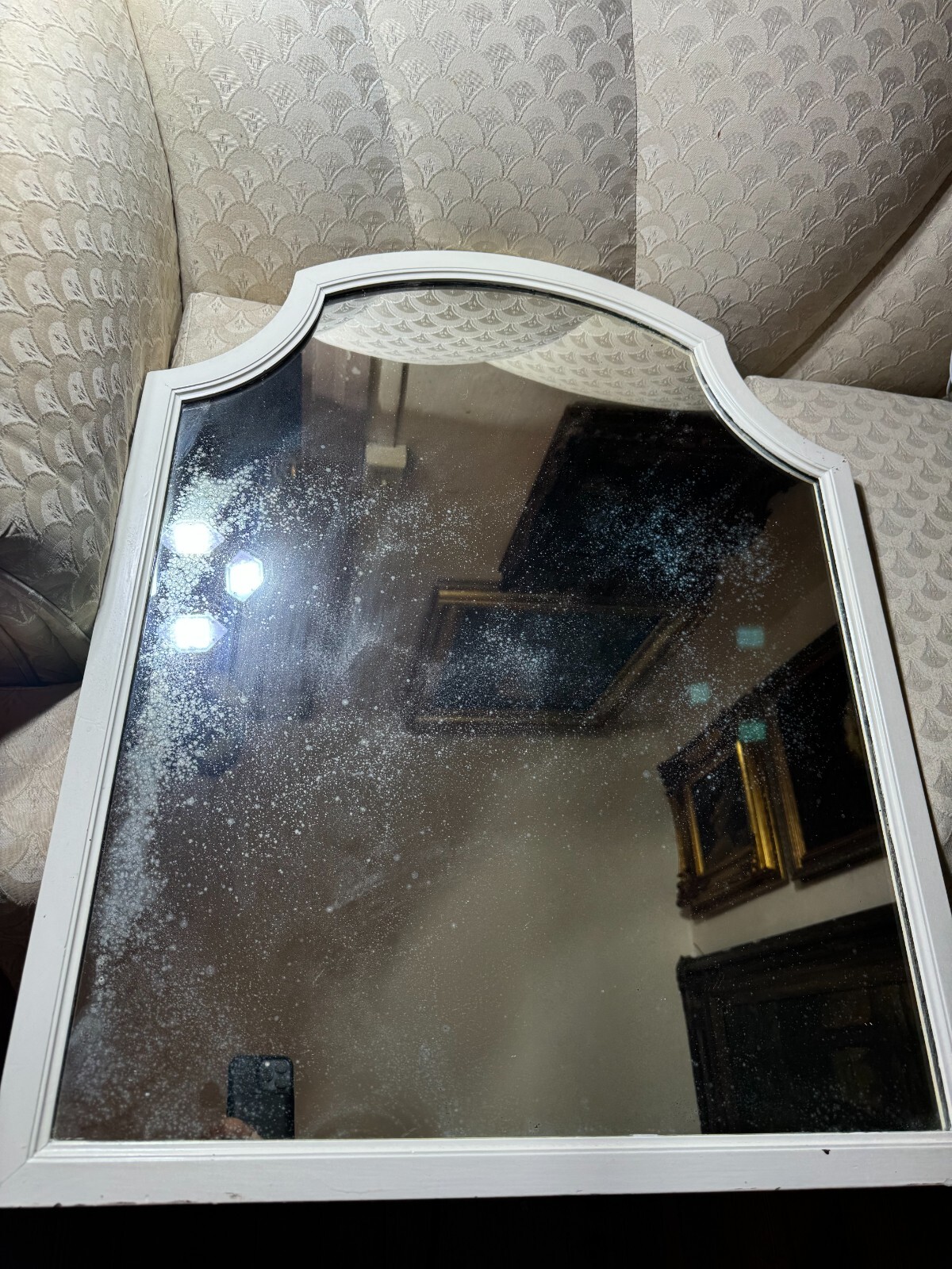 Vintage White Painted Framed Wall Mirror – 25.5″ W x 32.0″ L x 1.0″ D