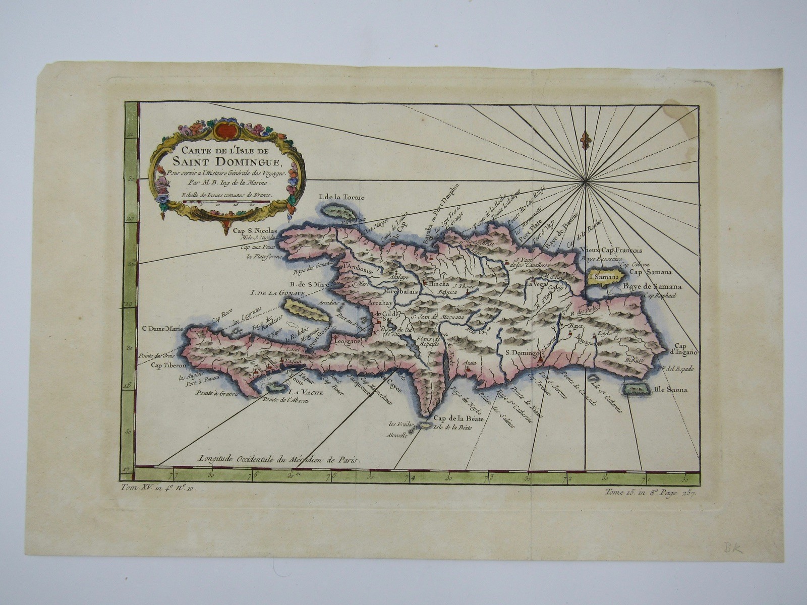 Antique c.1780 map Carte de L’Isle de Saint Domingue de la Marine Haiti 10×15″