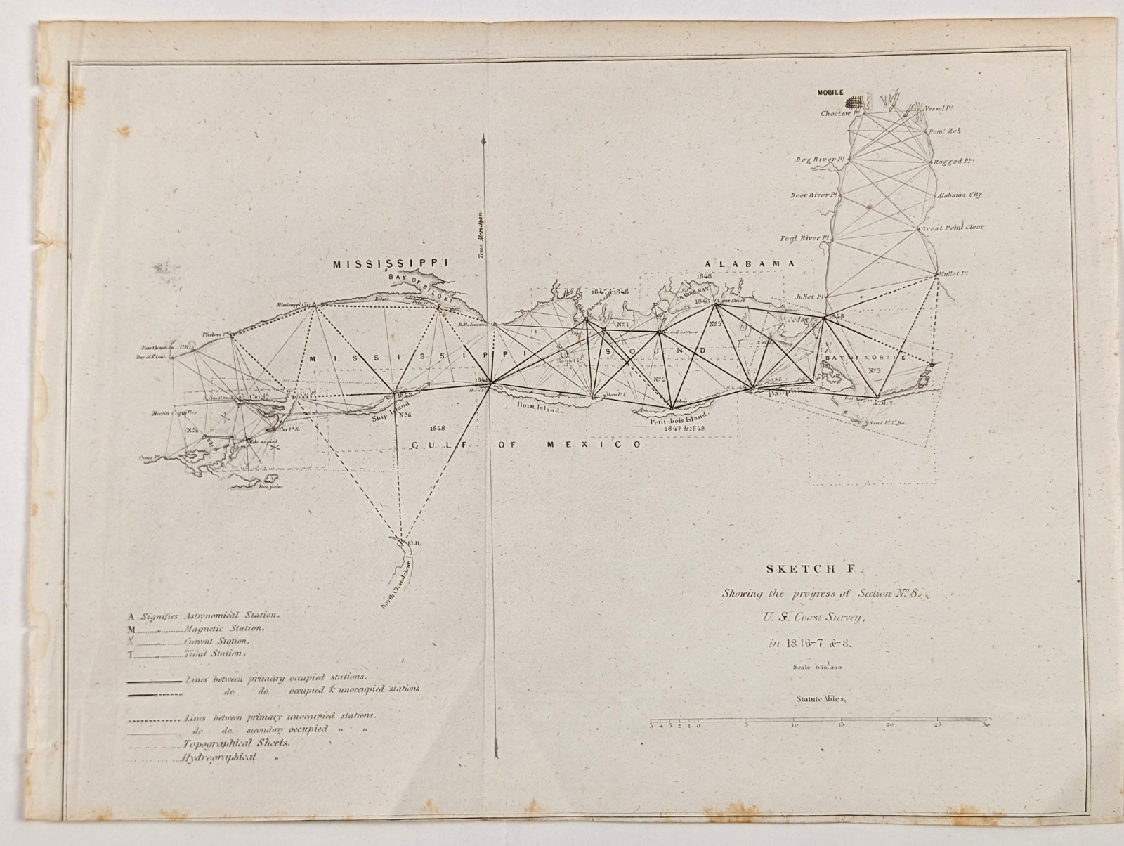 1848 Alabama – Mississippi Map ORIGINAL Coast Survey NAUTICAL