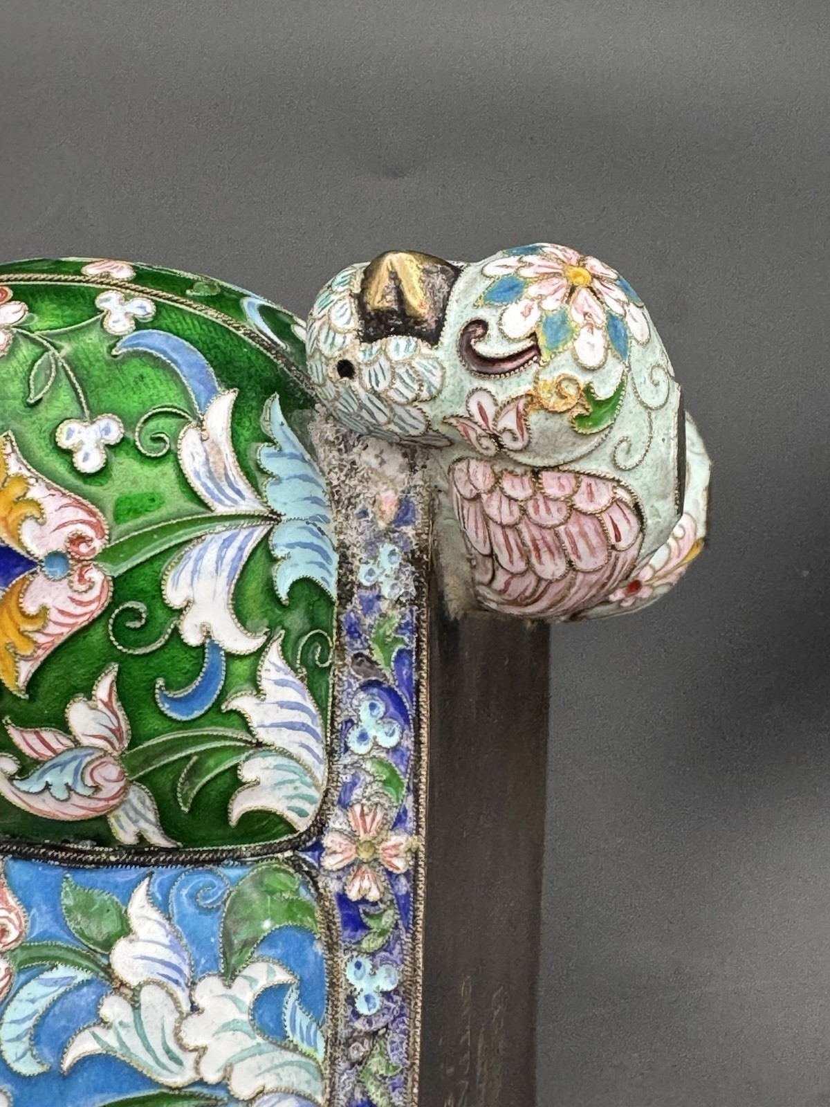 Impressive Antique Russian Silver Enamel Bird Foot Box Trinket Box