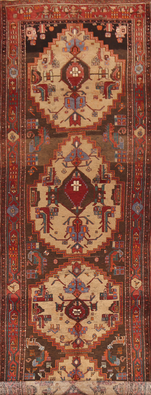 Geometric Wool Dark Brown 15 ft Long Runner Rug Hand-made Tribal Carpet 4×15