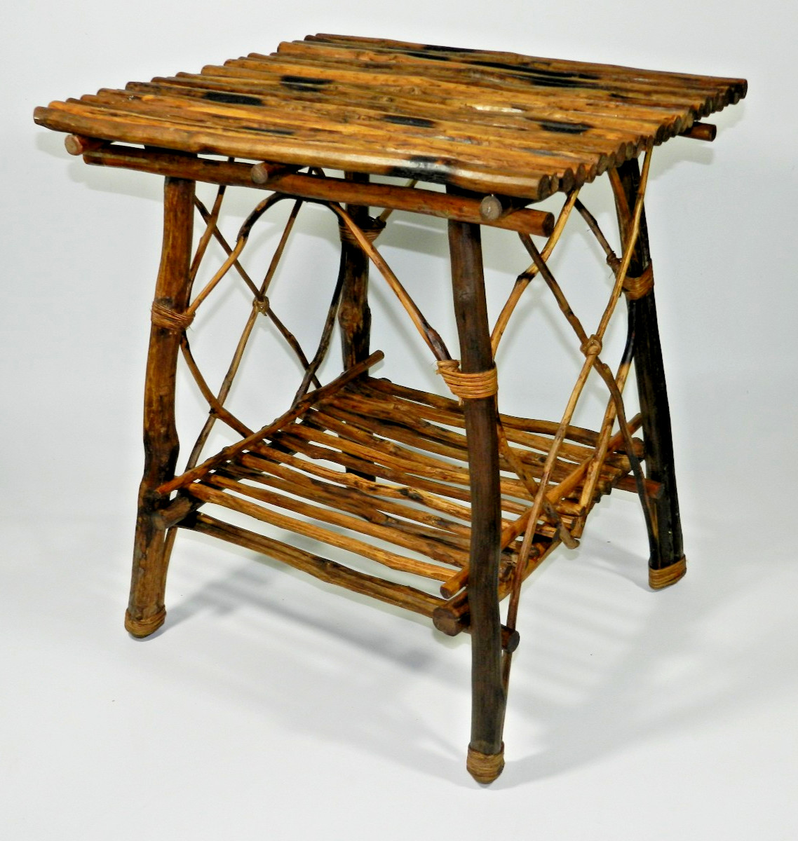 Adirondack Twig Burnt Wood Side Table Pair