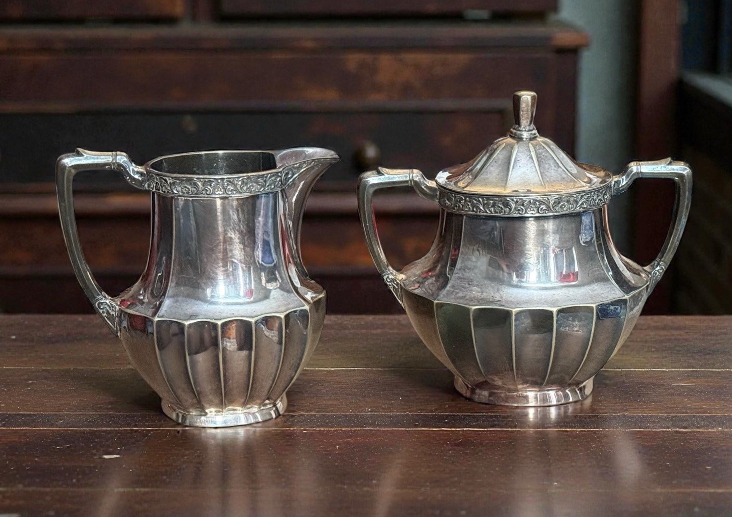 VTG Community Plate Coronation Design Silver Plated Sugar Bowl & Creamer Set HTF