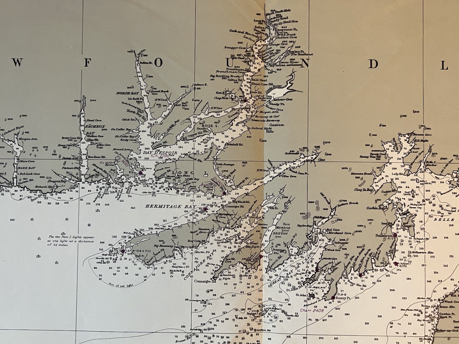 Original 1950s Nautical Chart Map,South Coast Newfoundland,Burgeo Islands,Canada