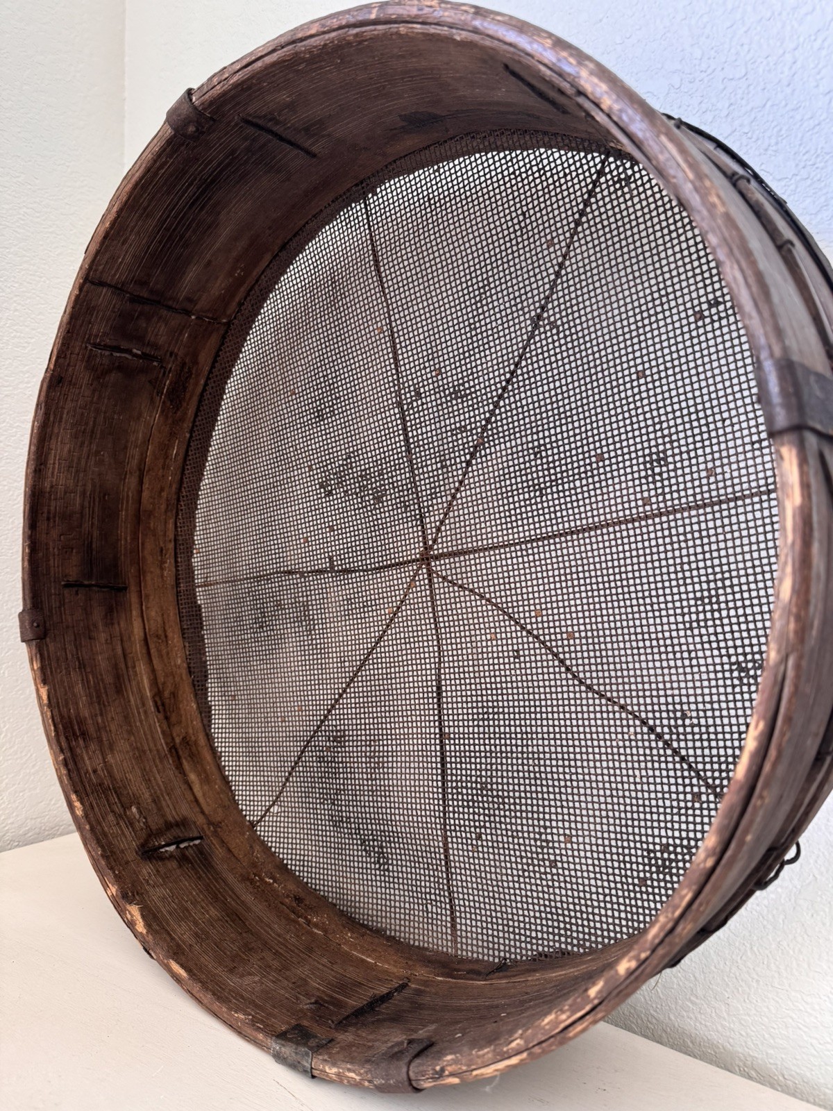 Huge Antique 1800s Primitive Industrial Grain Sieve 21.75 Inches Radial Wire