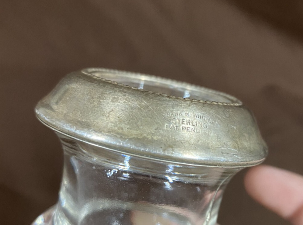 Vtg Frank M. Whiting Sterling Silver & Glass Toothpick Holder 3 1/4” *BENT BASE*