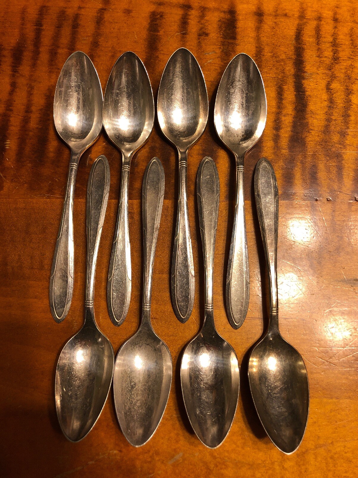 8 Oneida Nobility Silverplate Teaspoons, 1937 Reverie Deco