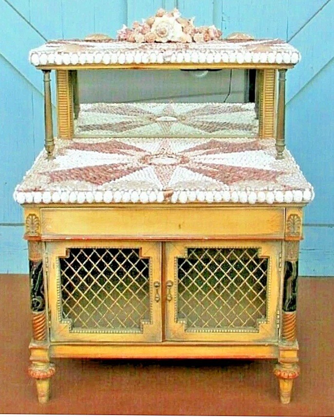 * Seashell nautical cabinet side table North Star w/ mirror – Shipping Available