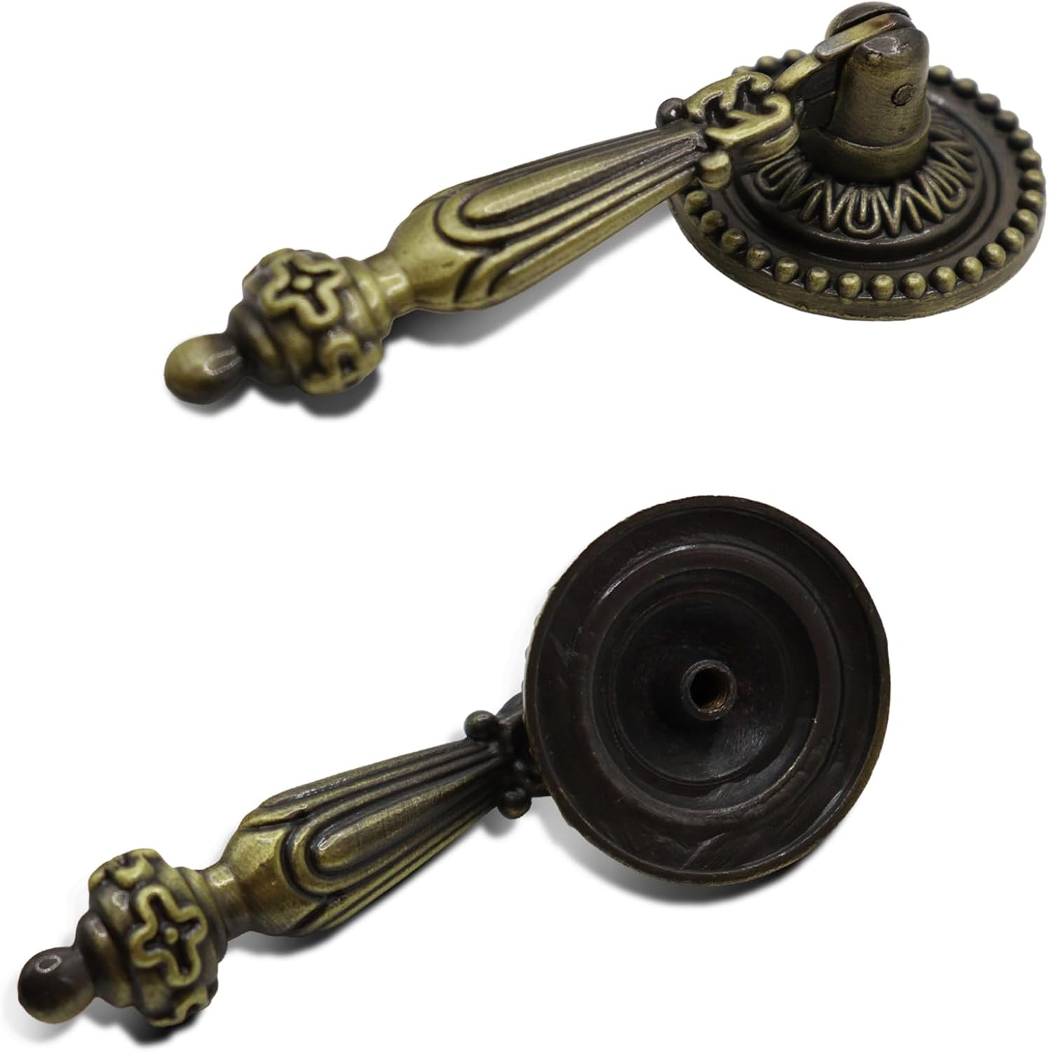 Antique Brass Drop Pull Handles 6 Pack, Vintage Pendant Drawer Knobs, Zinc Al…