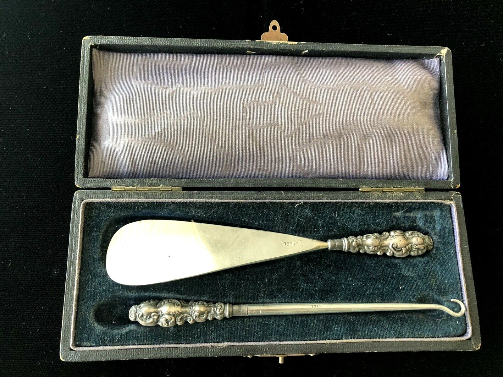 Antique Sterling Silver Shoe Horn & Button Hook Set Birmingham UK 1902