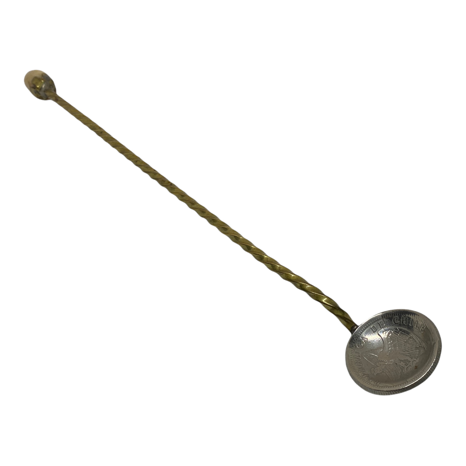 Foreign Coin Chile Mount Spoon Silver Brass 9″ With Gemstone Tip 1933