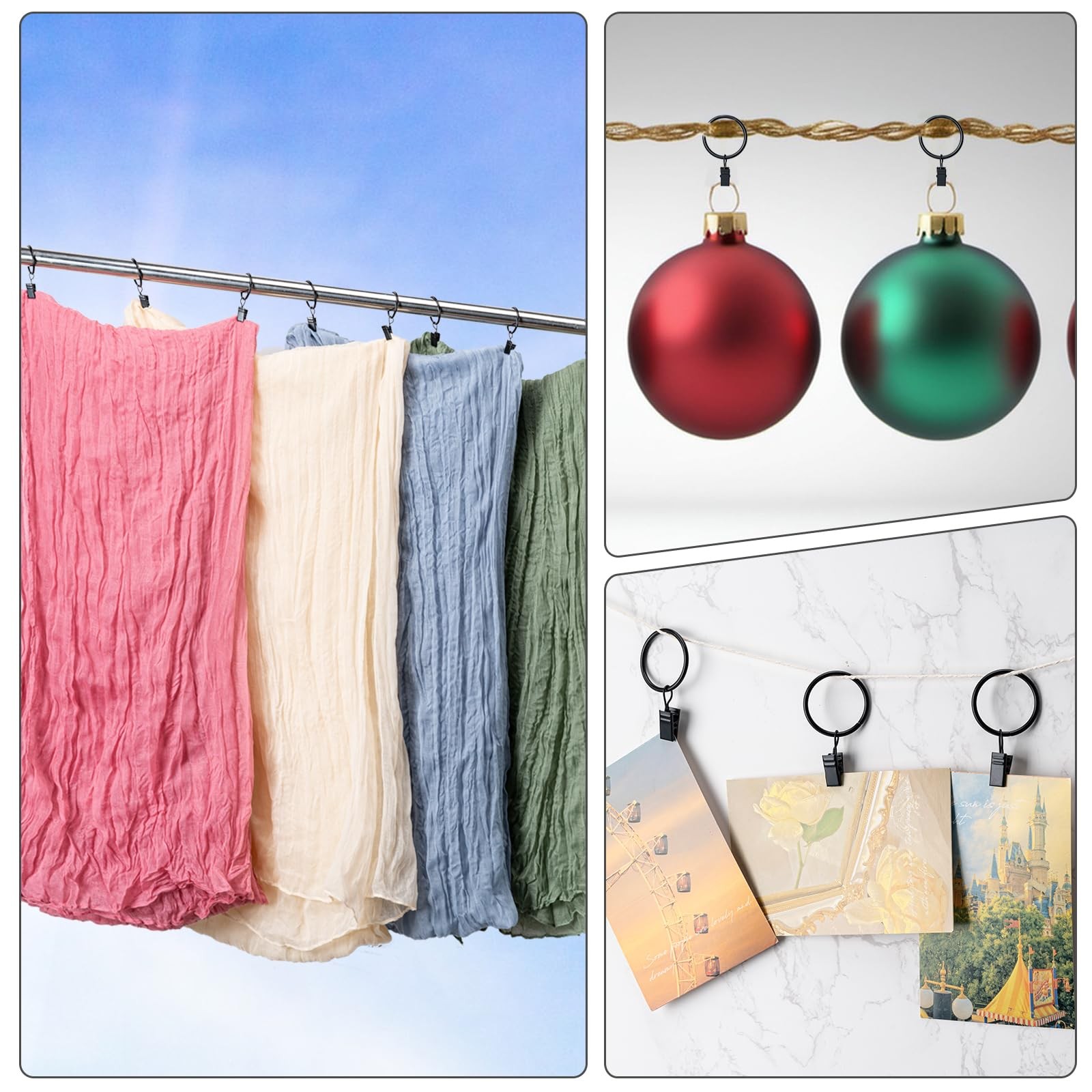 BOOMIBOO 36 Pack Curtain Rings with Clips, Drapery 1.26″ I D 36 Pack, Black