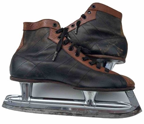 Antique 1919 WLS Co. Chicago Leather Ice Skates – Rare Two-Tone Decor Primitives