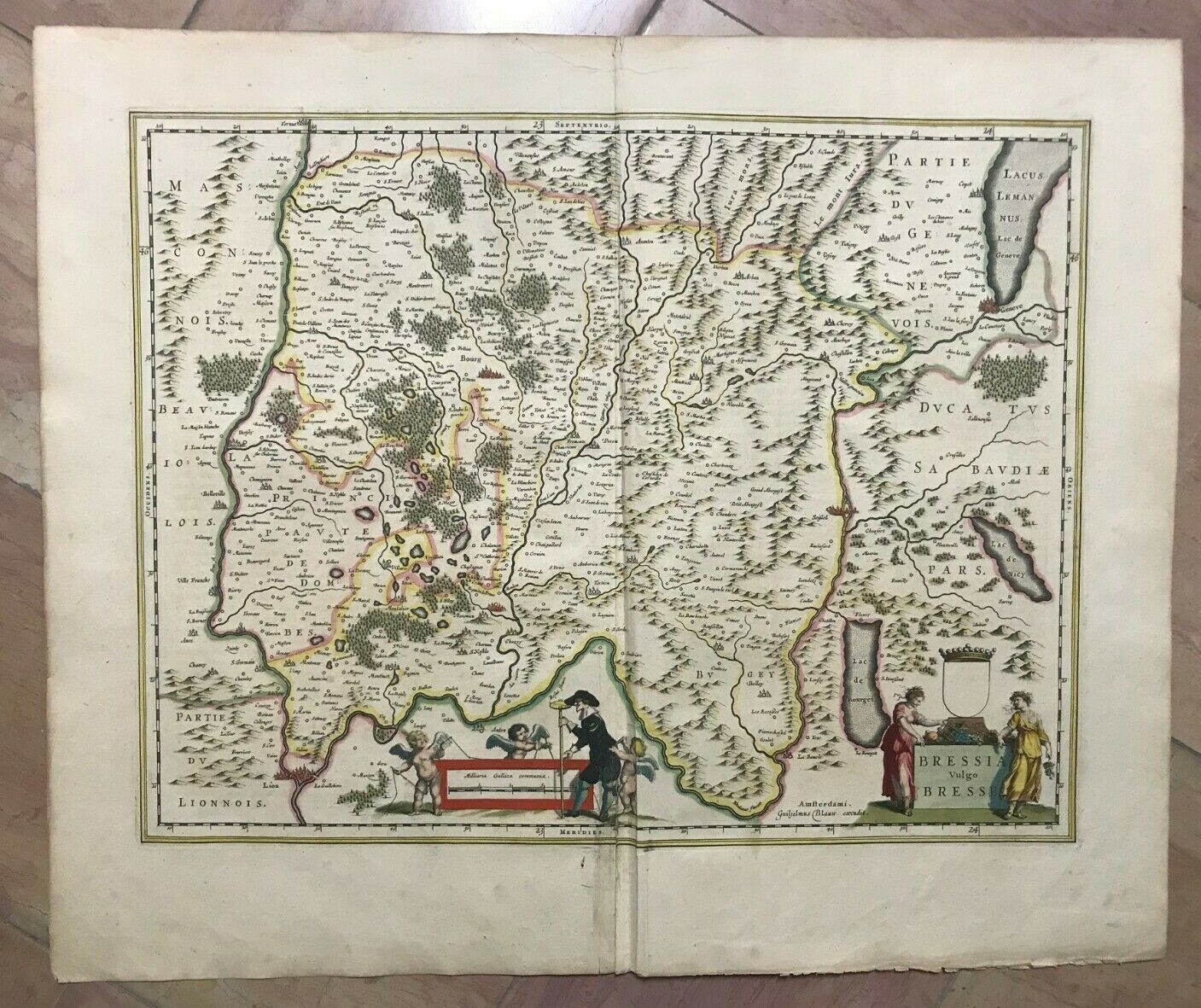 FRANCE BRESSE 1635 WILLEM BLAEU LARGE NICE ANTIQUE MAP 17TH CENTURY