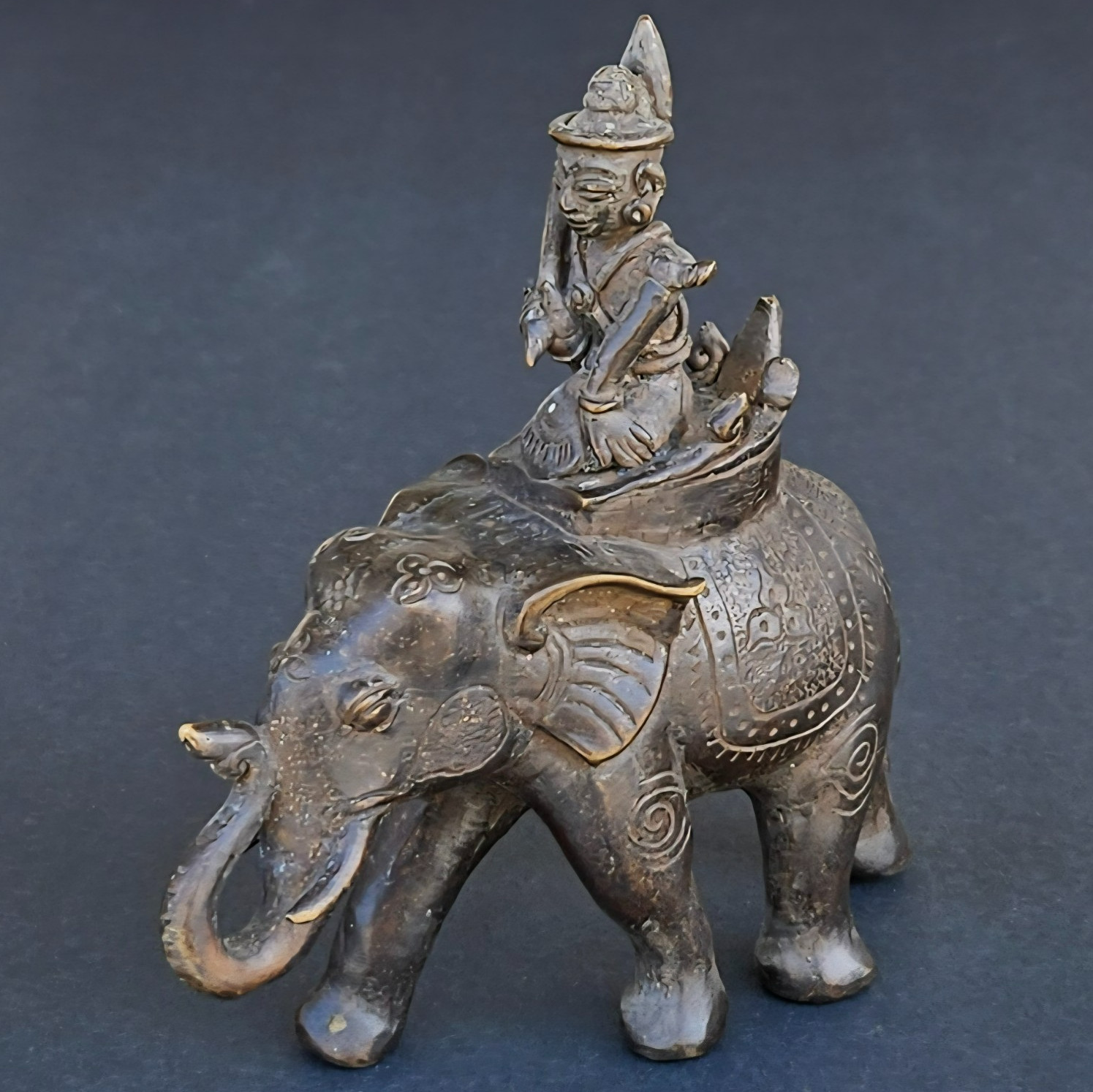 Antique Indian Hindu Bronze Sculpture Elephant & Shiva Rider Figurine