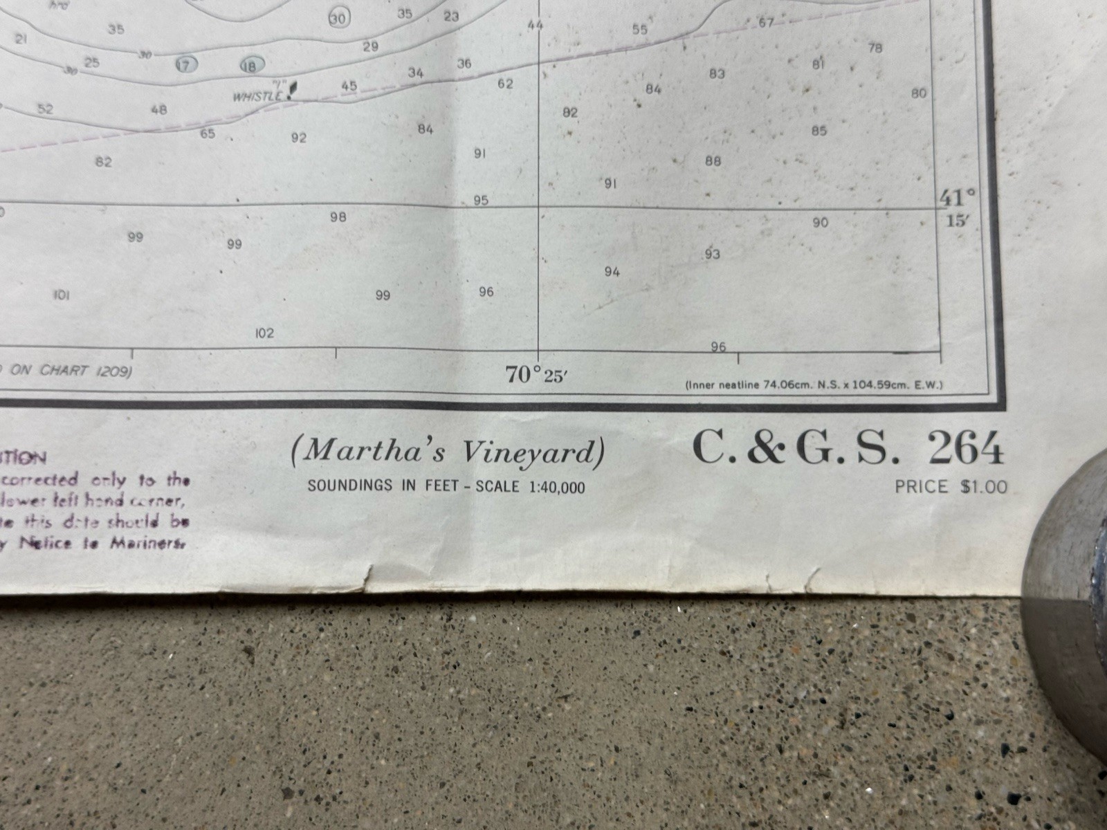 1965 Nautical Chart MARTHA’S VINEYARD 43.5″ x 35.75″ Coast & Geodetic Survey