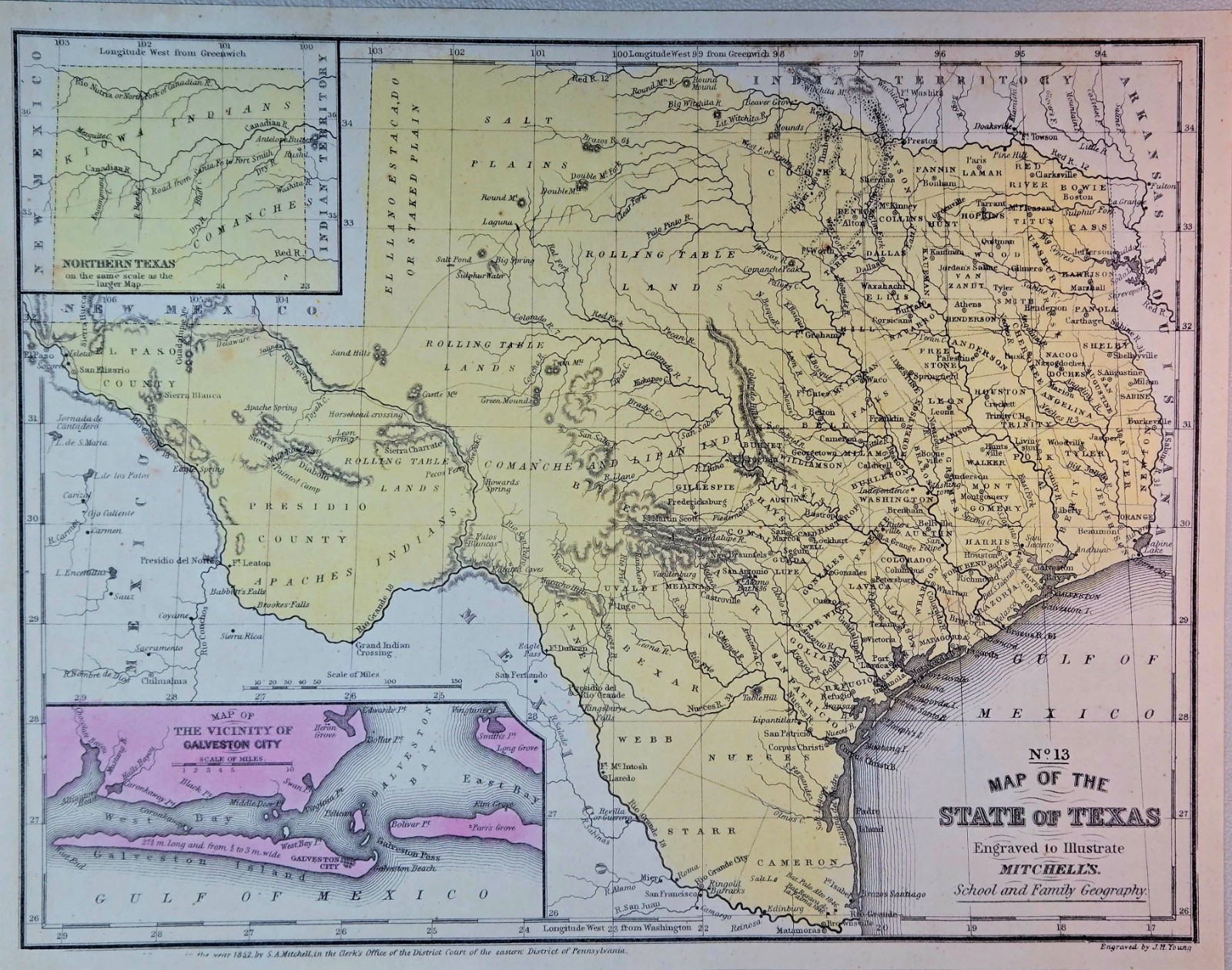 1852 Map of TEXAS – Mitchells – 11.5″ x 14.8″