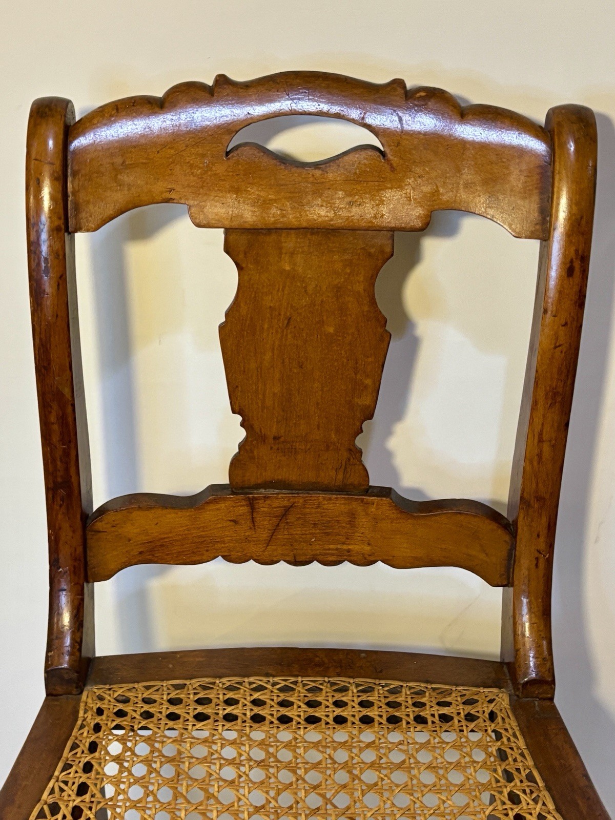 Early American Federal Period Bird’s Eye Tiger Maple Side Chair Cane Seat