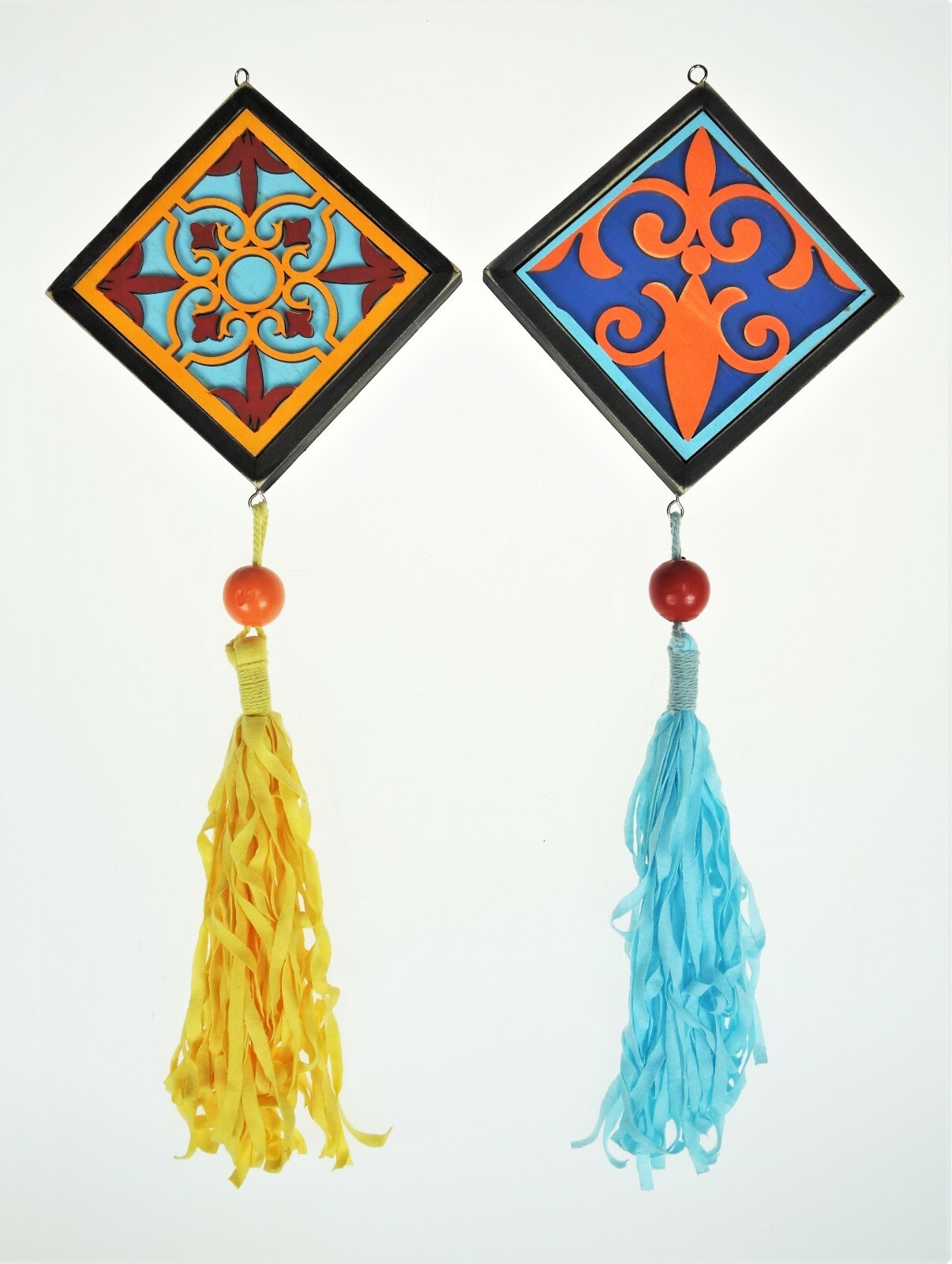 2 Colorful Wood Boho Scroll Tassel Hanging Wall Plaque Decor Walmart